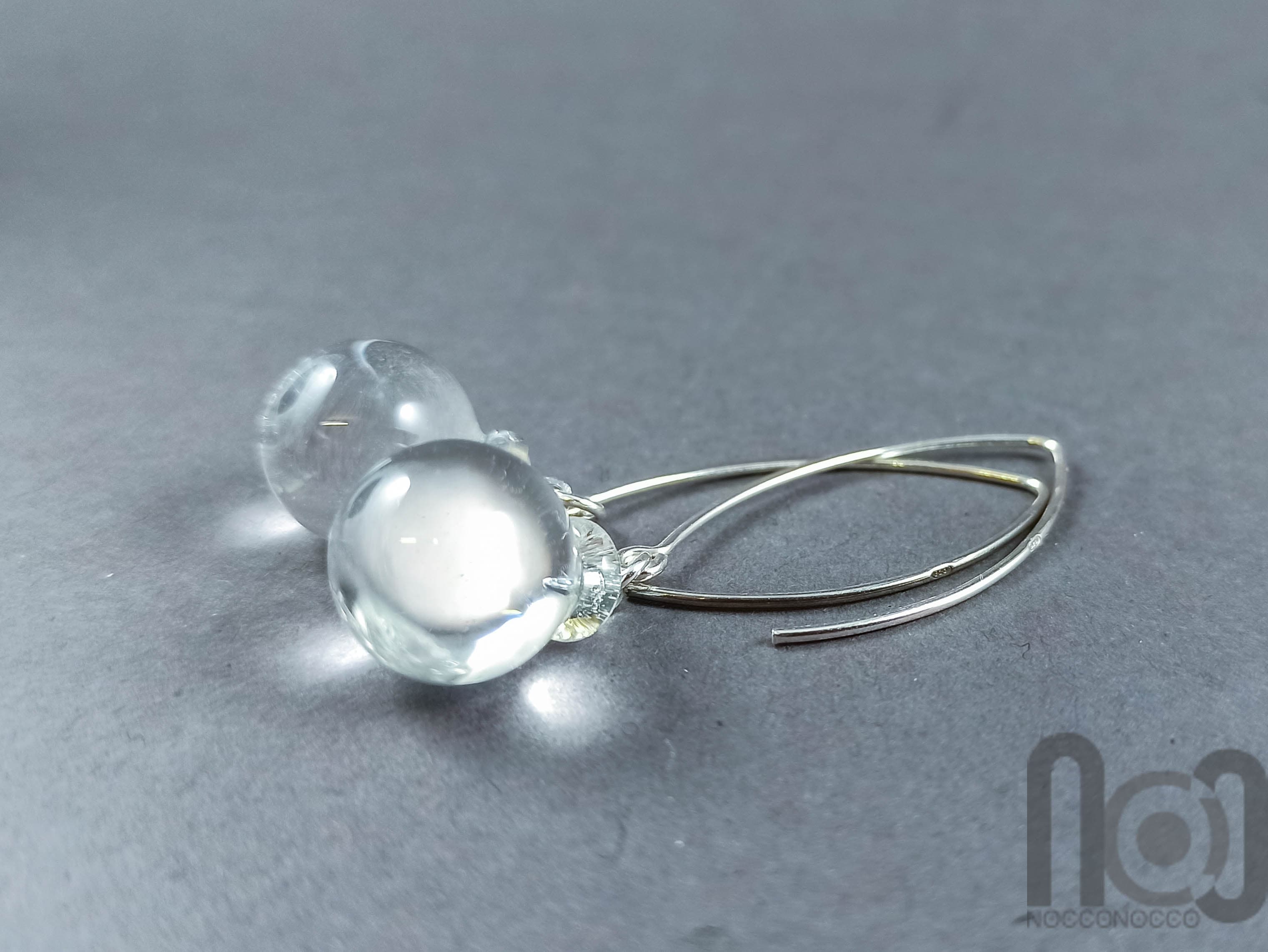 Sterling Silver Clear Glass Earrings - Made to Order — handmade borosilicate glass by NoccoNocco, detail view 3 of 4, made in Greece
