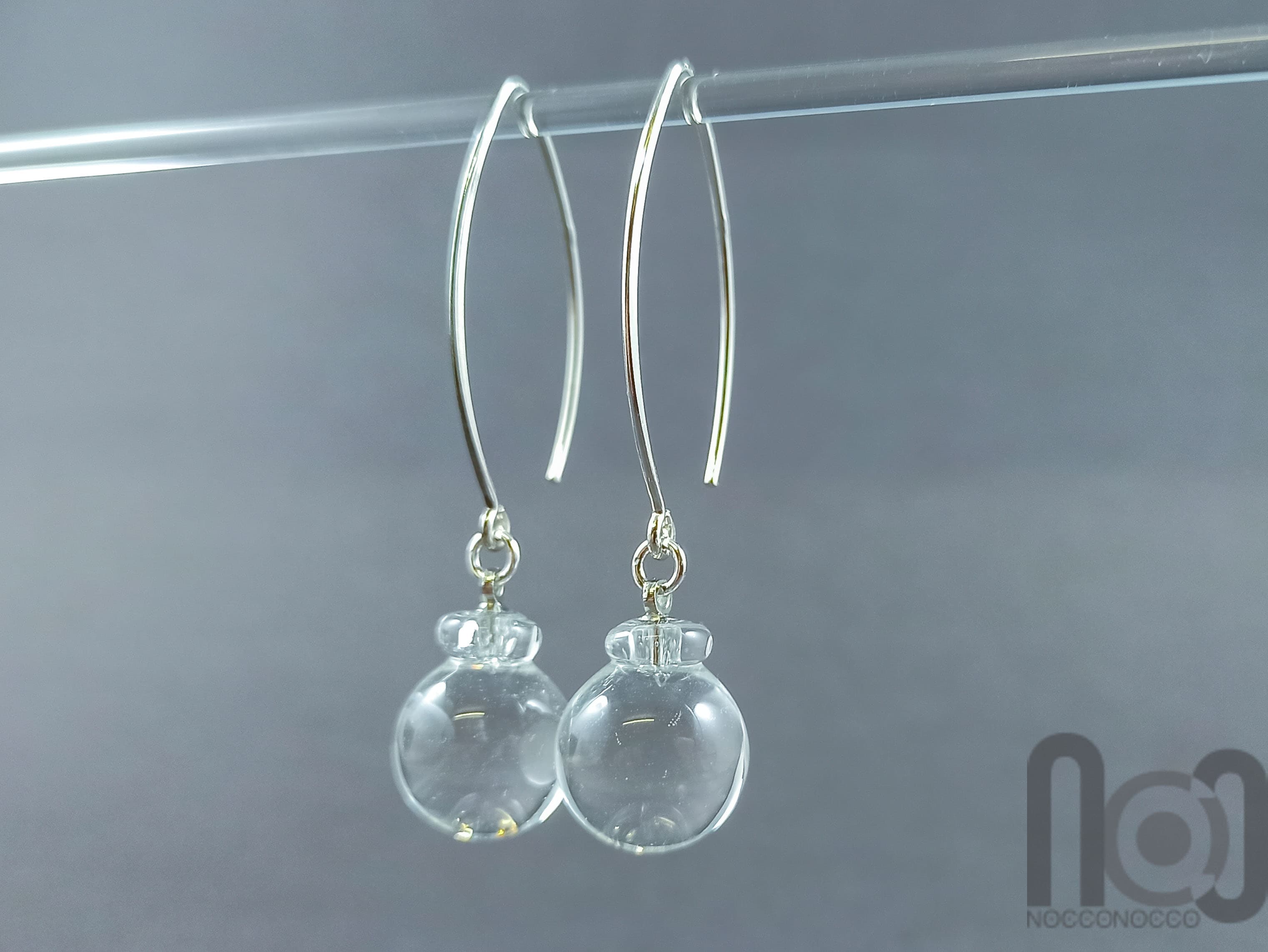 Sterling Silver Clear Glass Earrings - Made to Order — handmade borosilicate glass by NoccoNocco, detail view 4 of 4, made in Greece