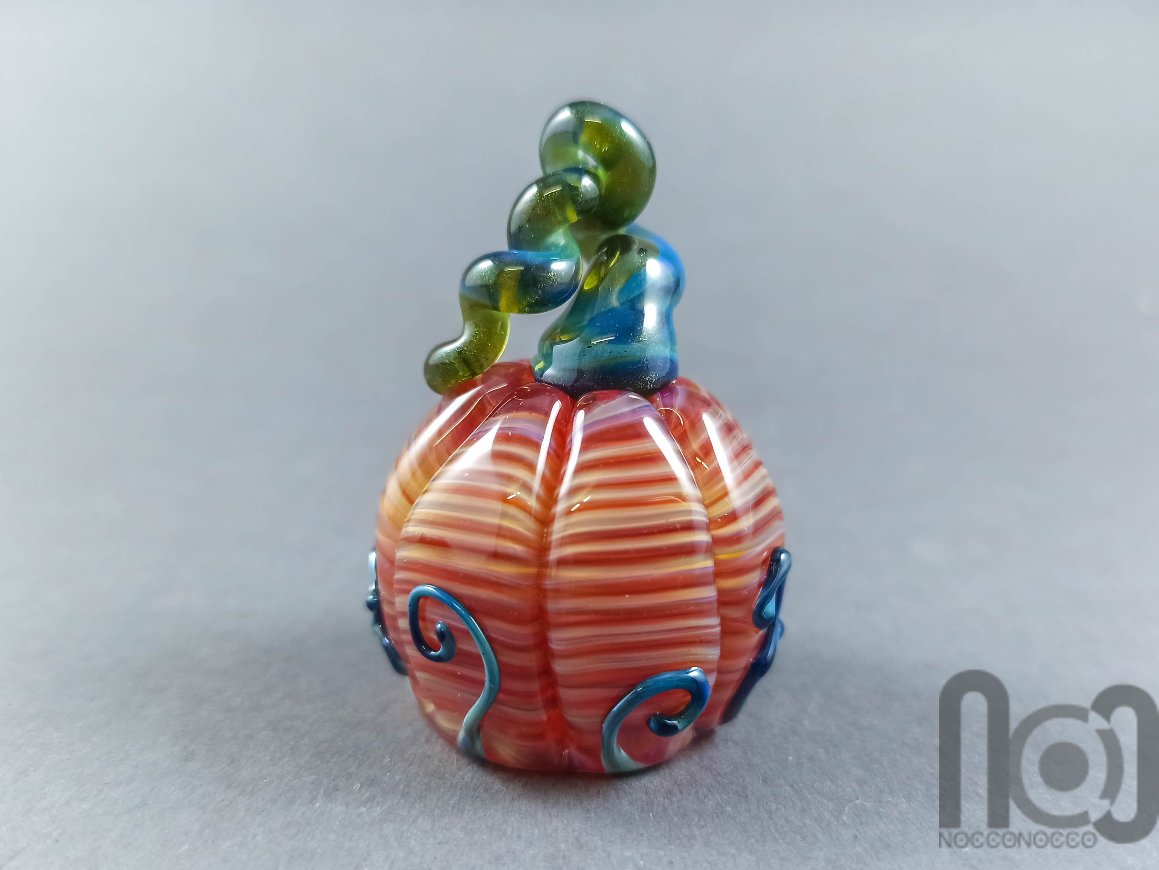 Handmade Glass Pumpkin Figurine — handmade borosilicate glass by NoccoNocco, main view, made in Greece