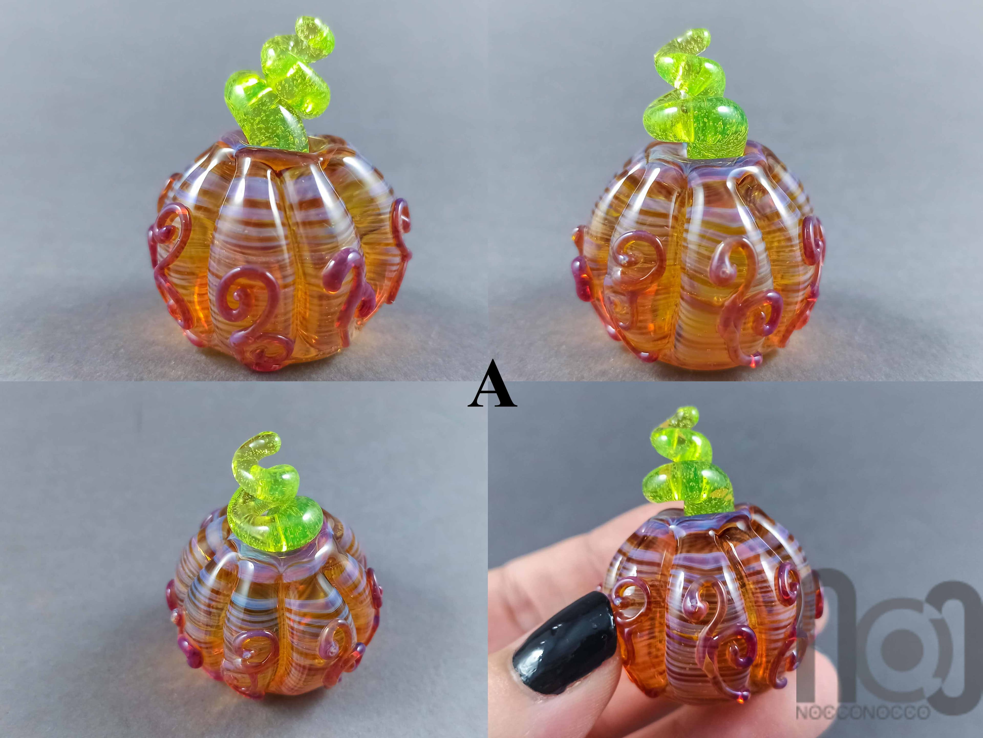 Handmade Glass Pumpkin Figurine — handmade borosilicate glass by NoccoNocco, detail view 2 of 6, made in Greece