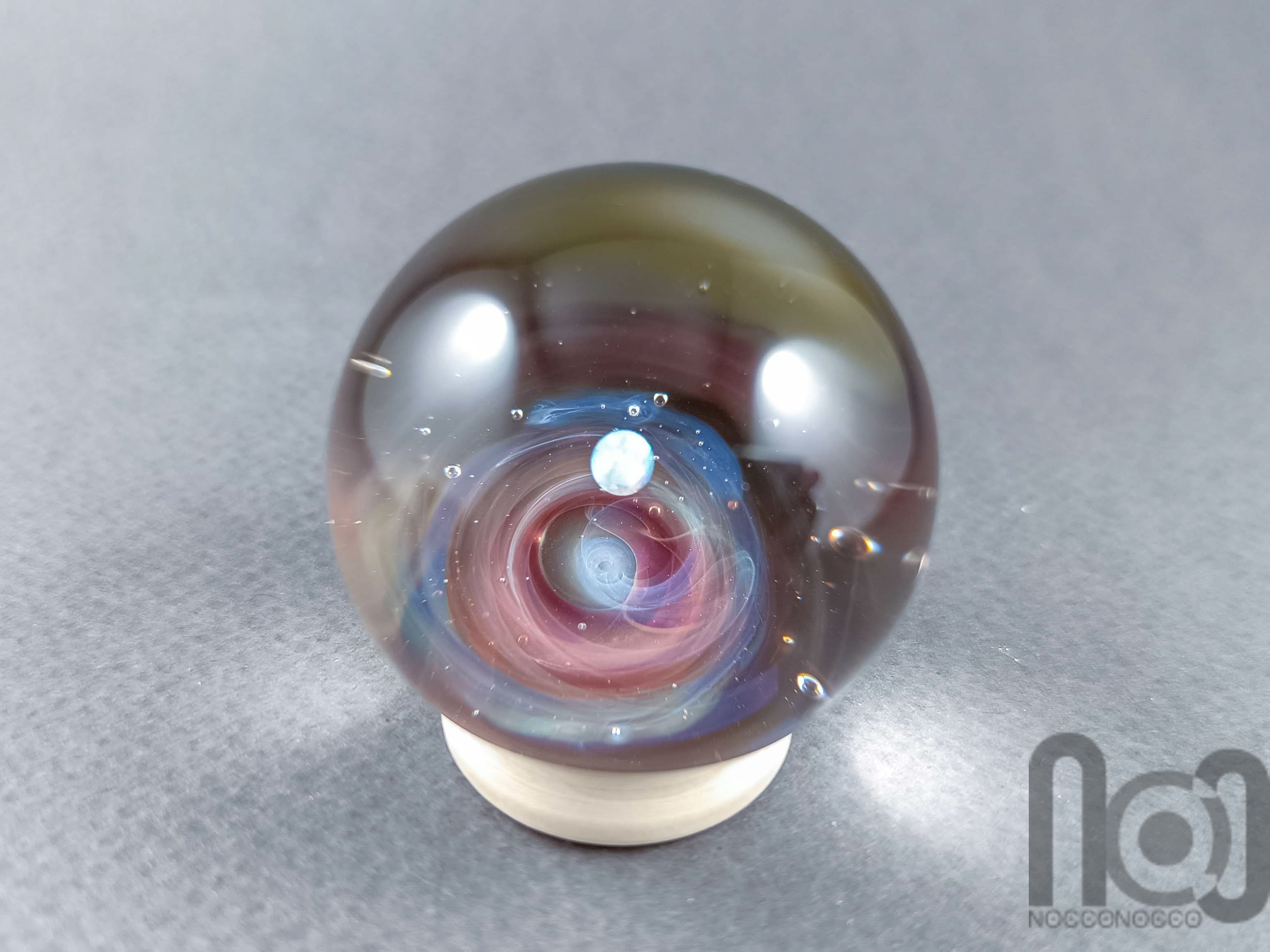 Large Galaxy Marble with Planet, v457 — handmade borosilicate glass by NoccoNocco, main view, made in Greece