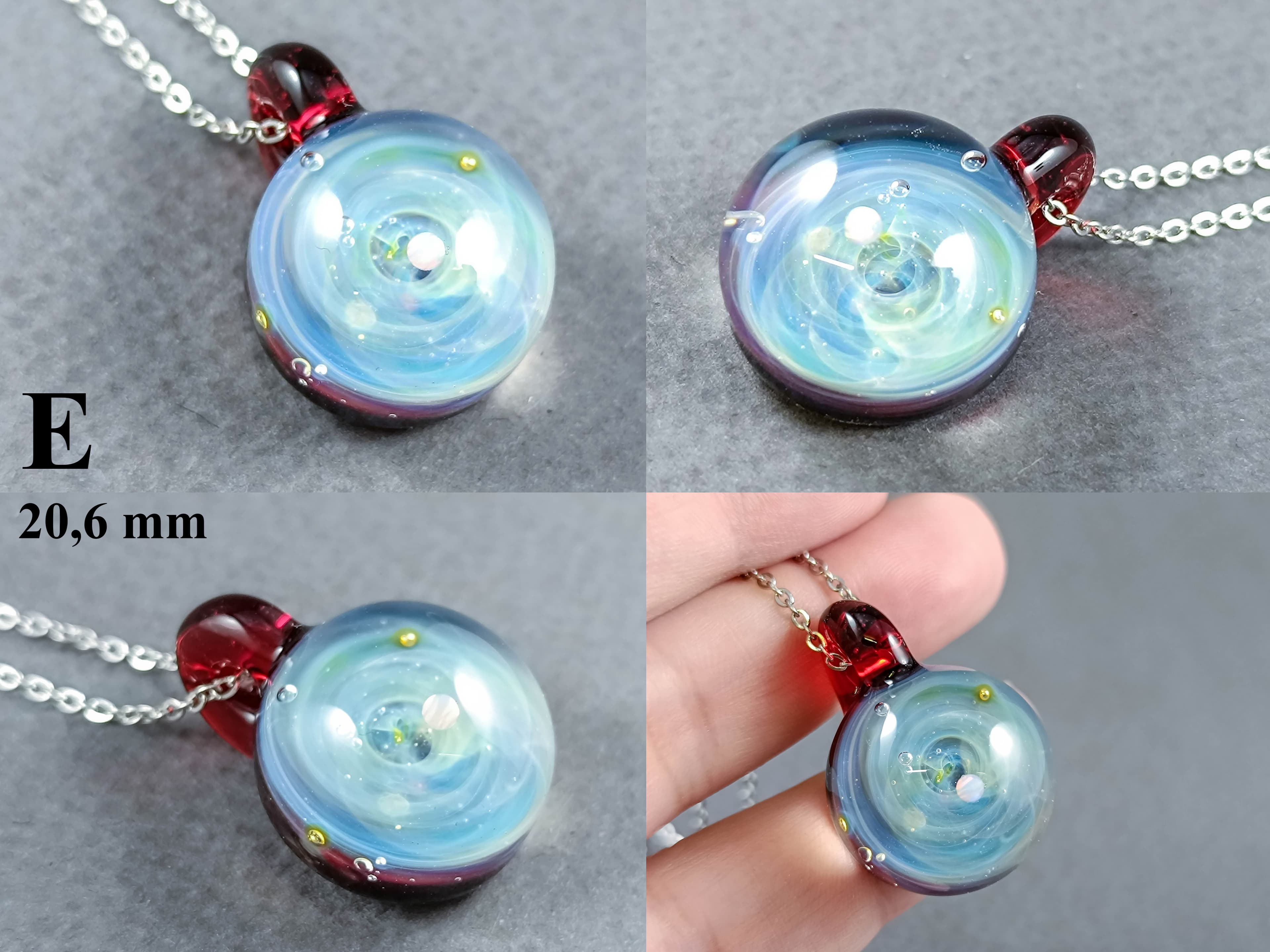 Tiny Galaxy Pendant with an Opal Planet, v302 — handmade borosilicate glass by NoccoNocco, detail view 2 of 2, made in Greece