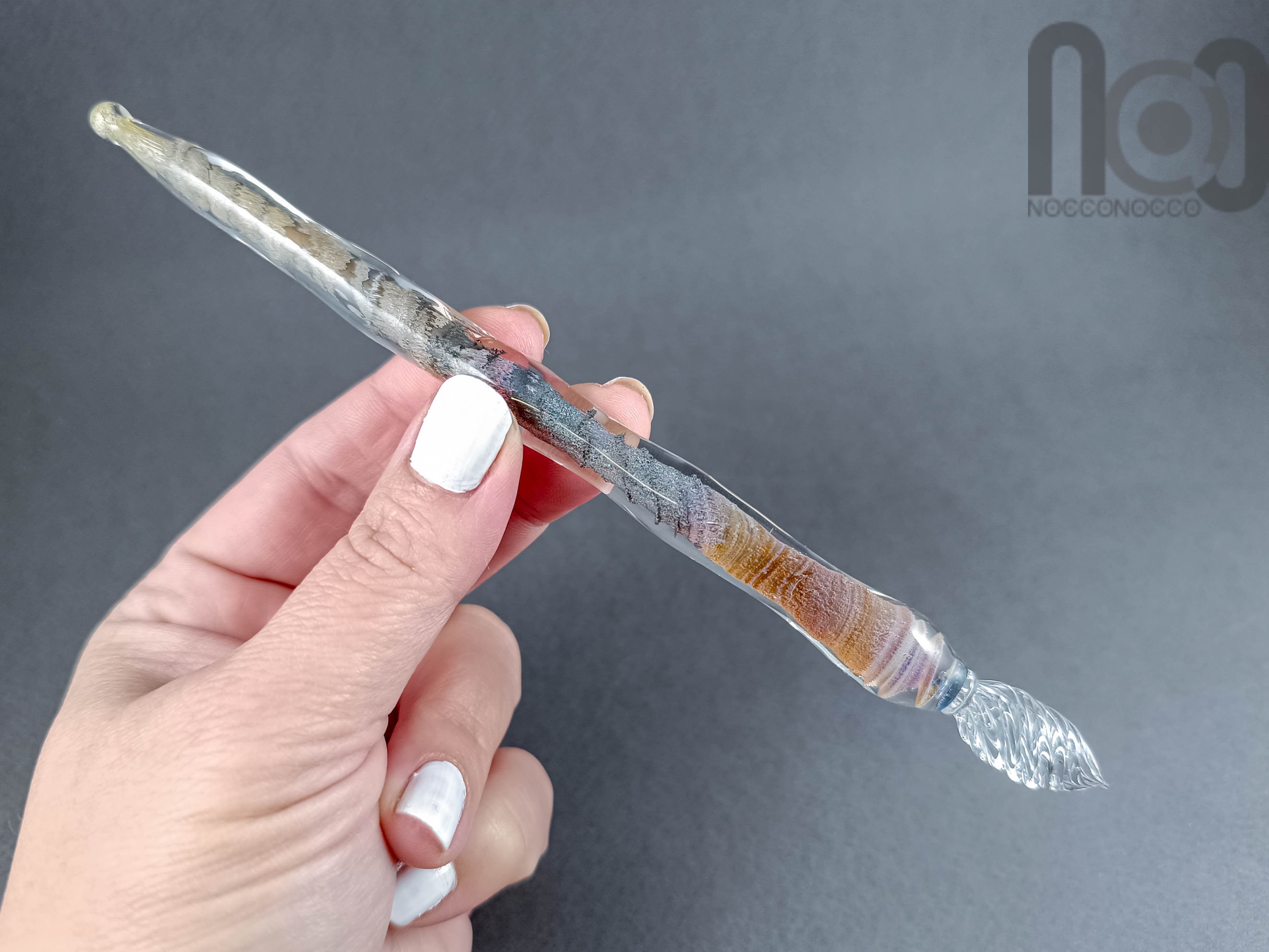 Colorful Glass Dip Pen, v085 — handmade borosilicate glass by NoccoNocco, detail view 2 of 5, made in Greece