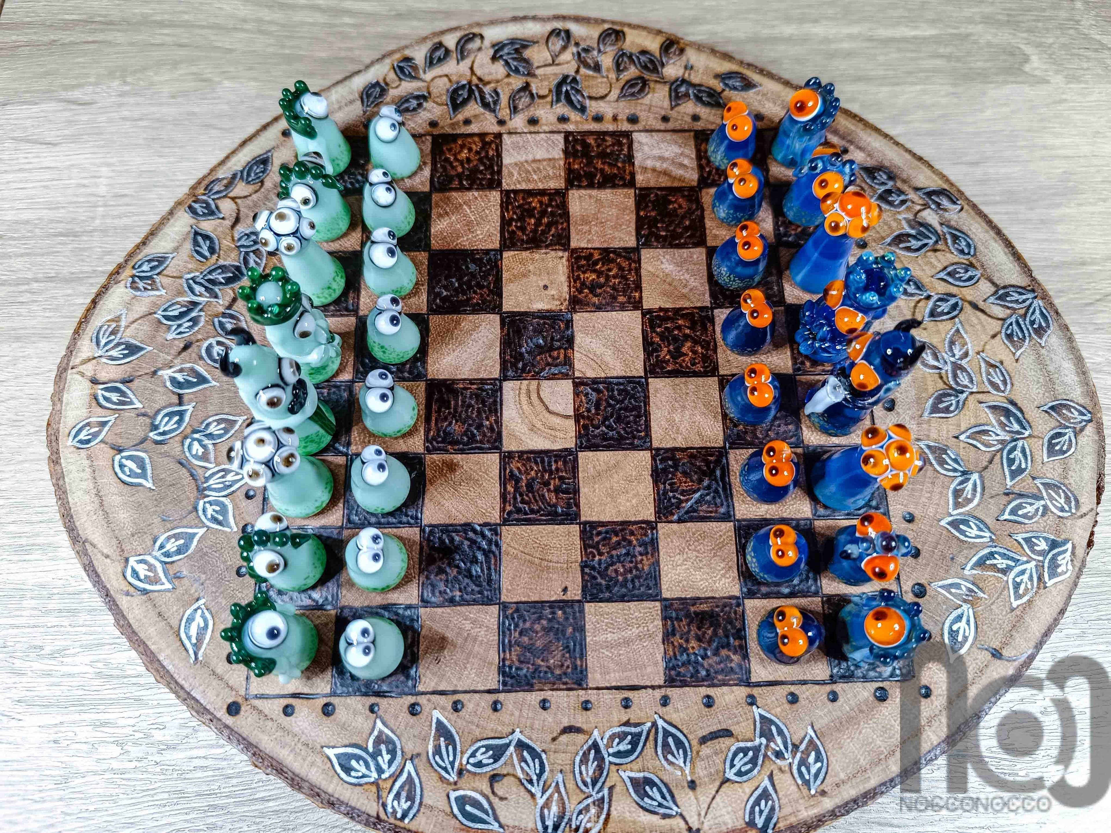 Monster Themed Handmade Glass Chess Set -v2 — handmade borosilicate glass by NoccoNocco, detail view 4 of 6, made in Greece