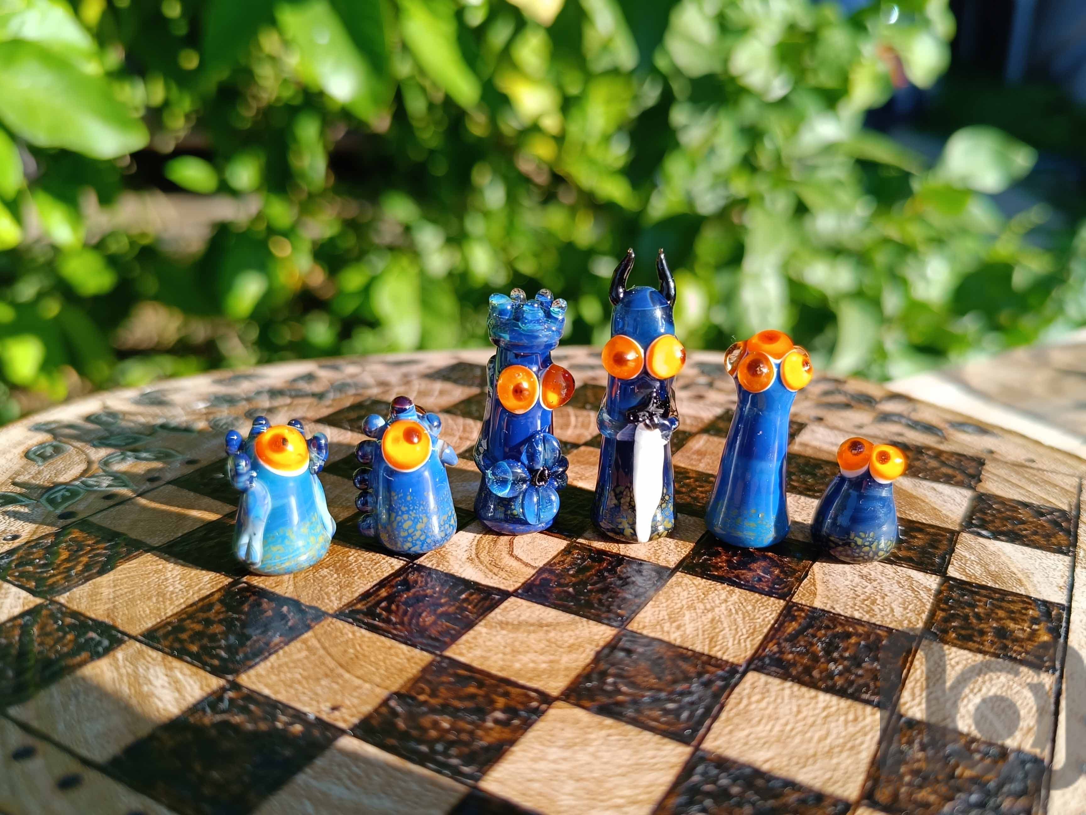 Monster Themed Handmade Glass Chess Set -v2 — handmade borosilicate glass by NoccoNocco, detail view 5 of 6, made in Greece