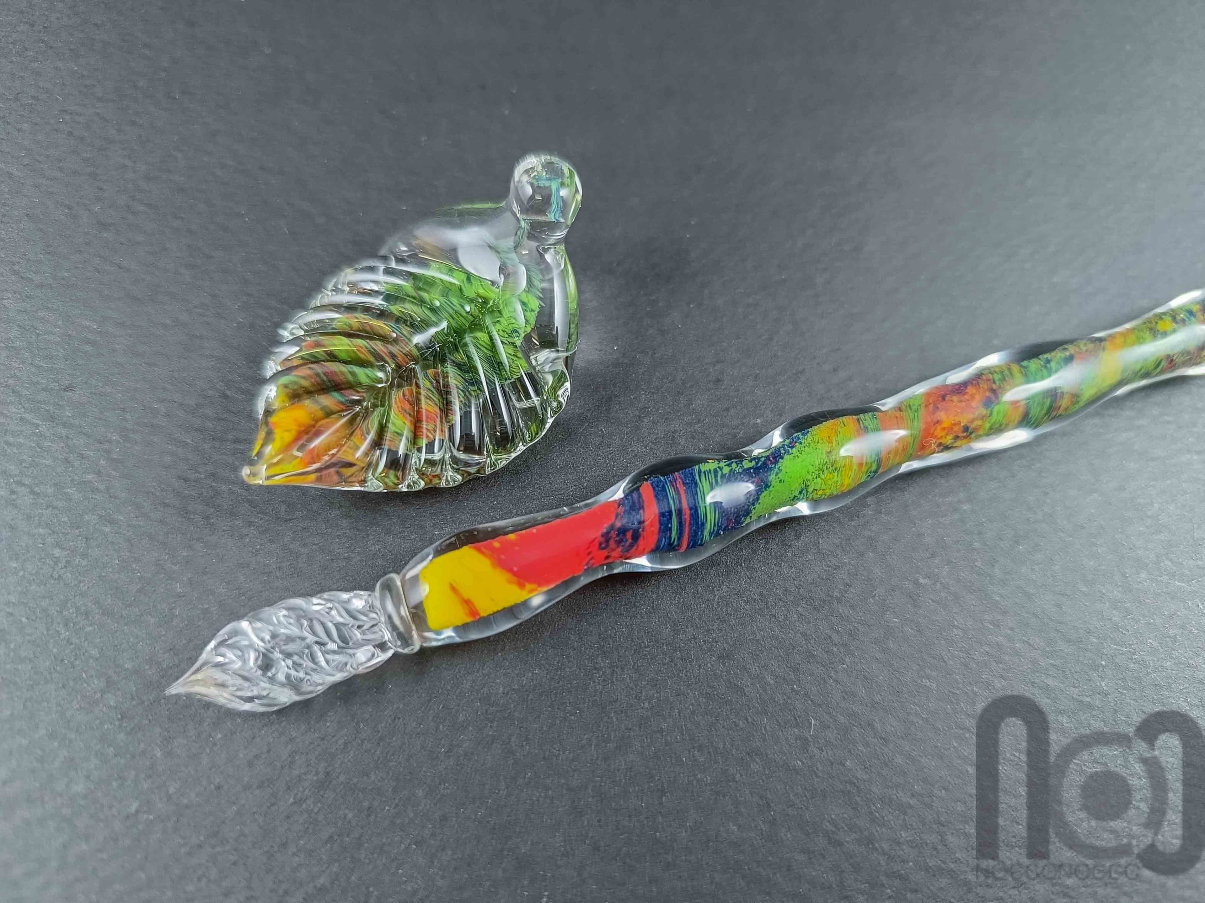 Colorful Glass Dip Pen, v94 — handmade borosilicate glass by NoccoNocco, main view, made in Greece