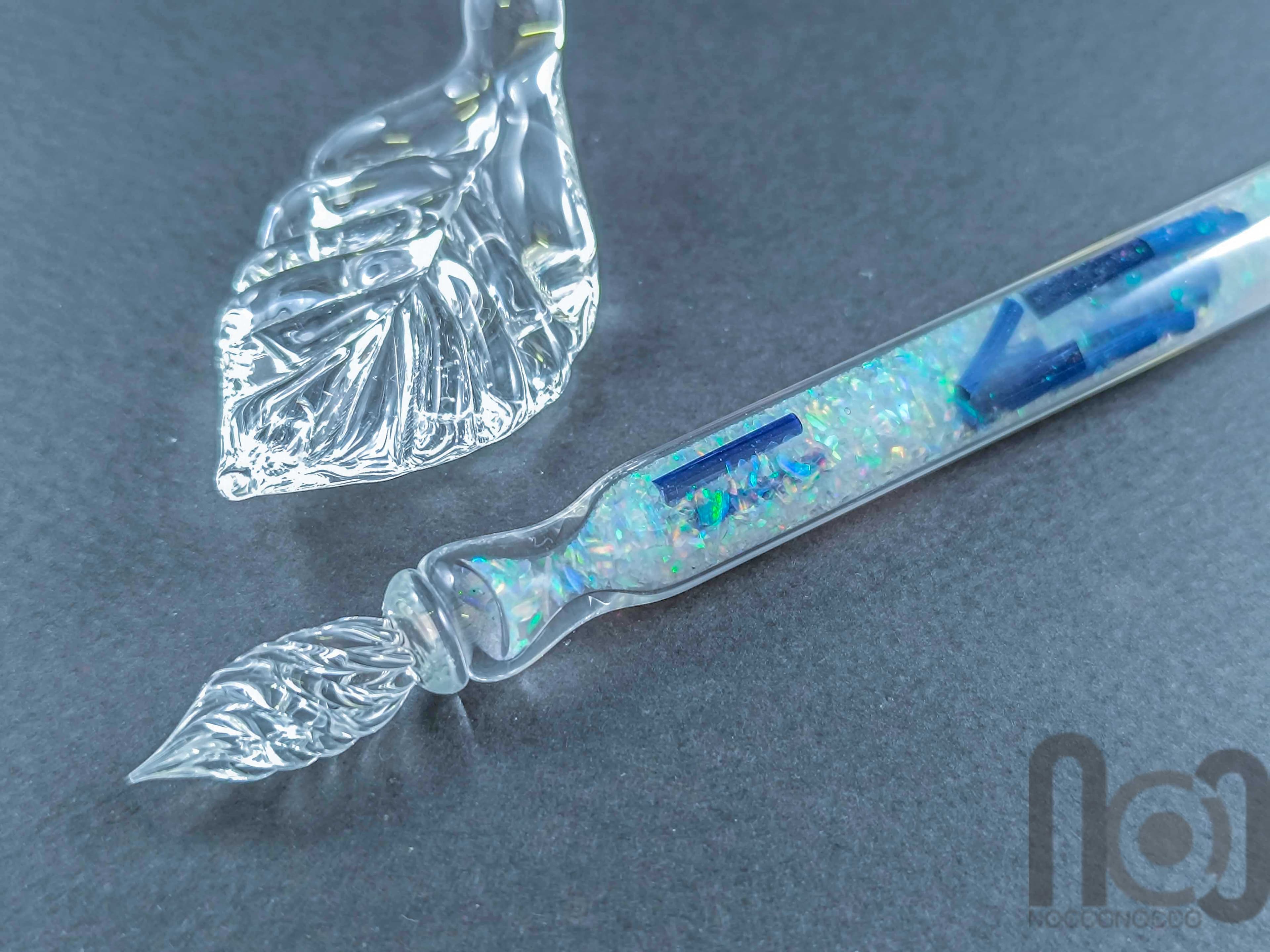 Hollow Glass Dip Pen with Crushed Opal, v099 — handmade borosilicate glass by NoccoNocco, main view, made in Greece