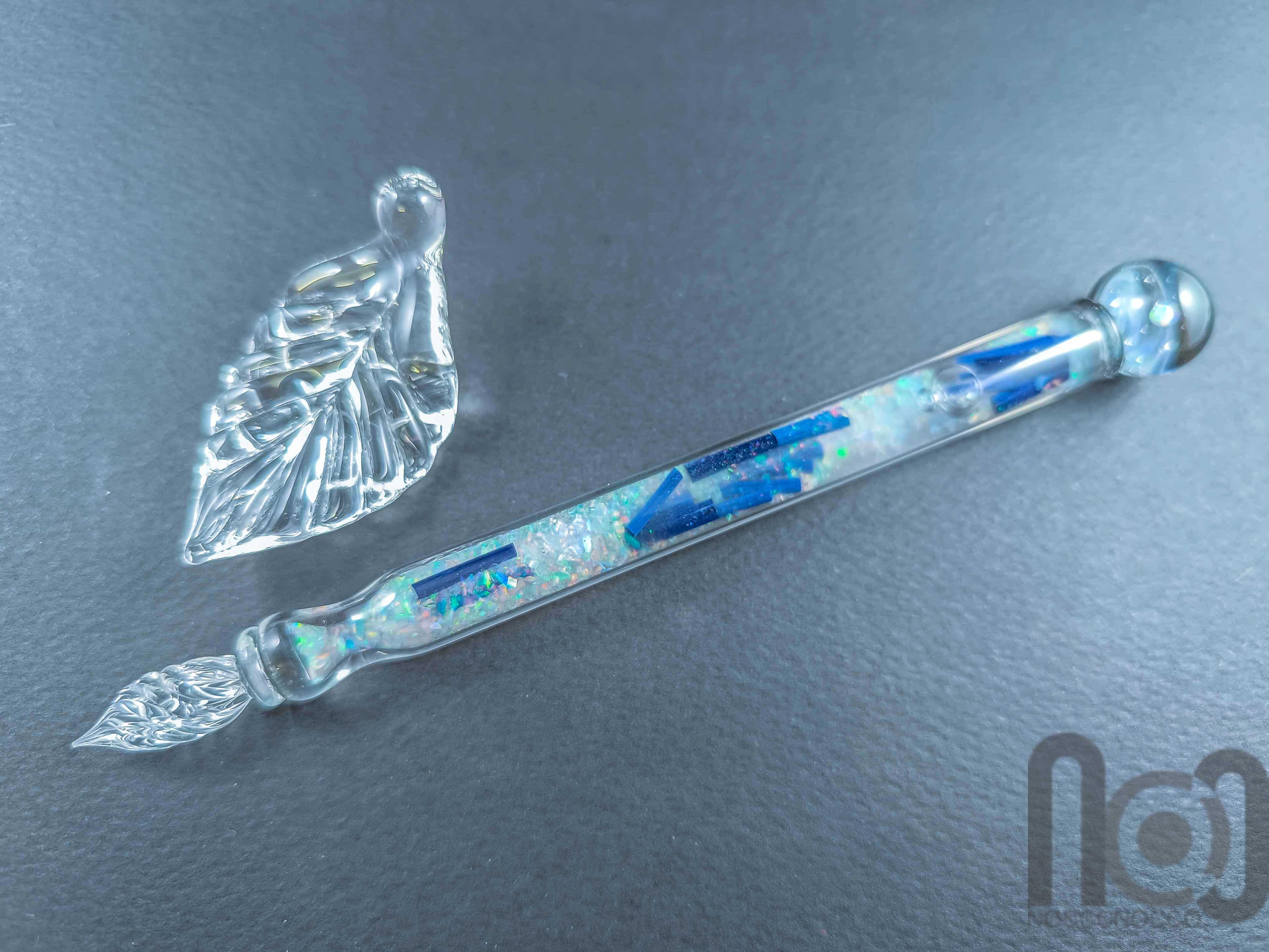 Hollow Glass Dip Pen with Crushed Opal, v099 — handmade borosilicate glass by NoccoNocco, detail view 2 of 5, made in Greece