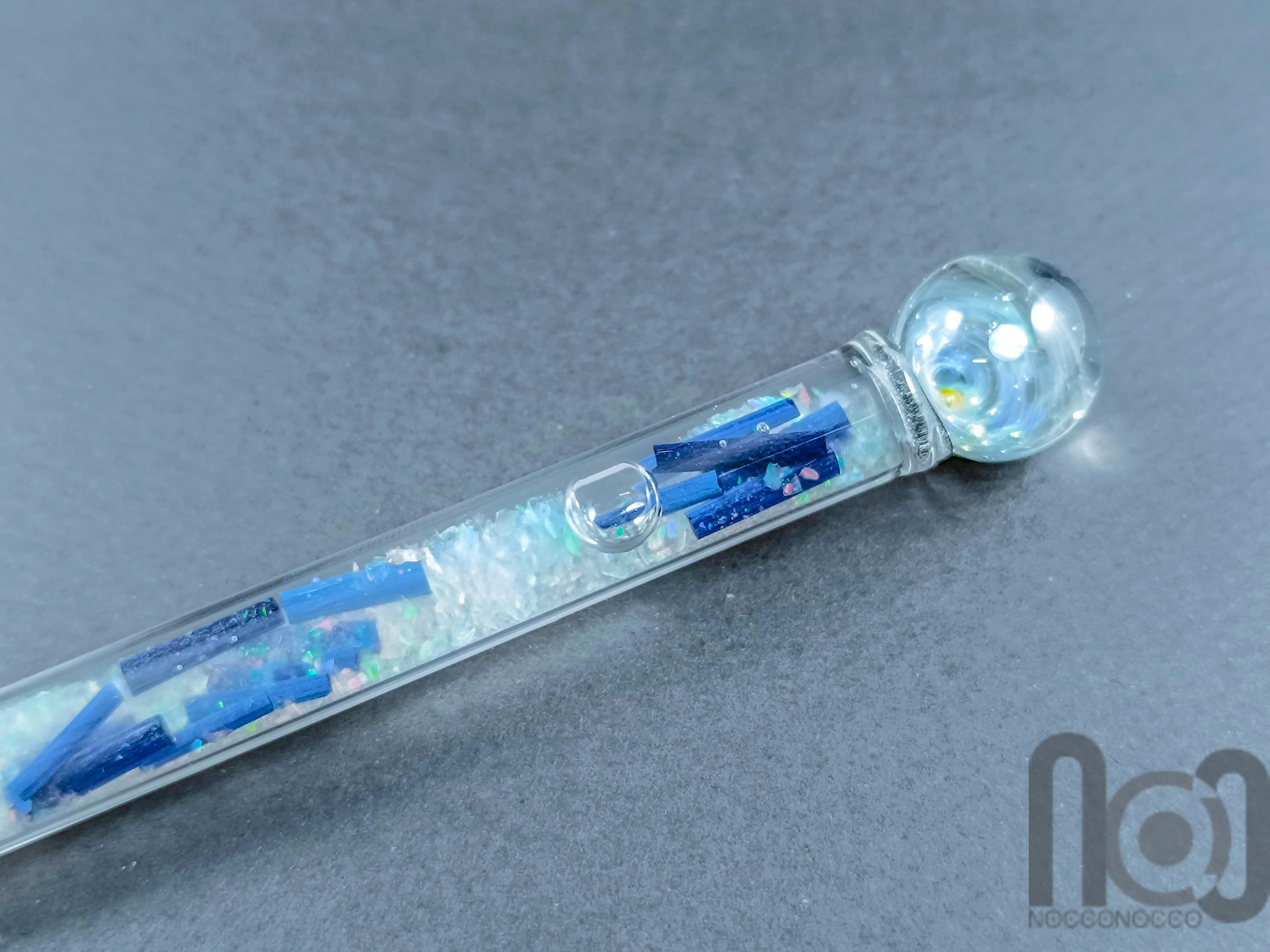 Hollow Glass Dip Pen with Crushed Opal, v099 — handmade borosilicate glass by NoccoNocco, detail view 3 of 5, made in Greece