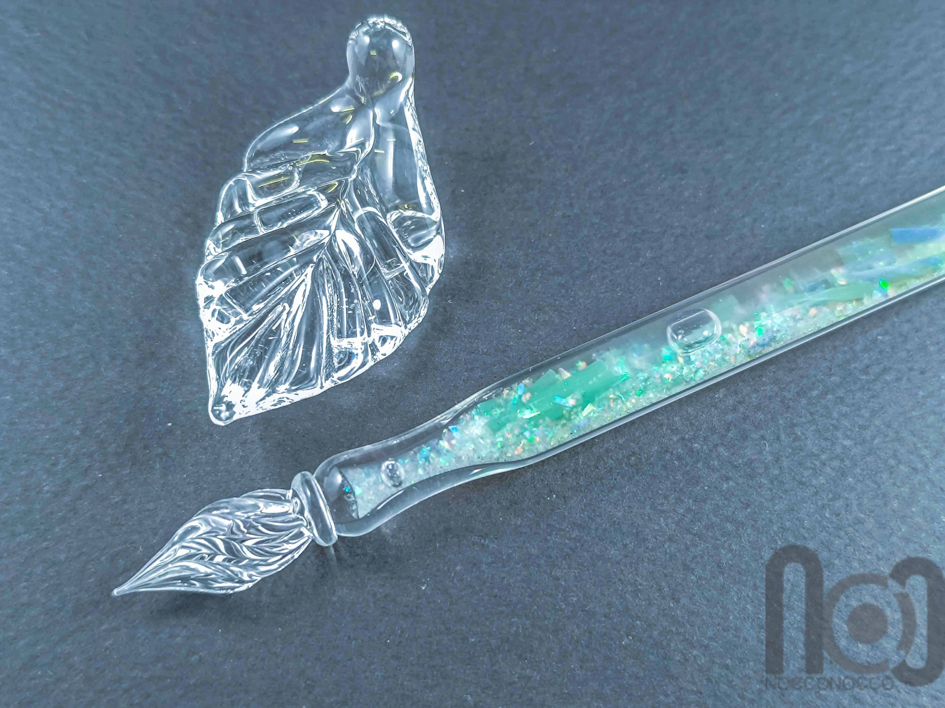 Hollow Glass Dip Pen with Crushed Opal, v100 — handmade borosilicate glass by NoccoNocco, main view, made in Greece
