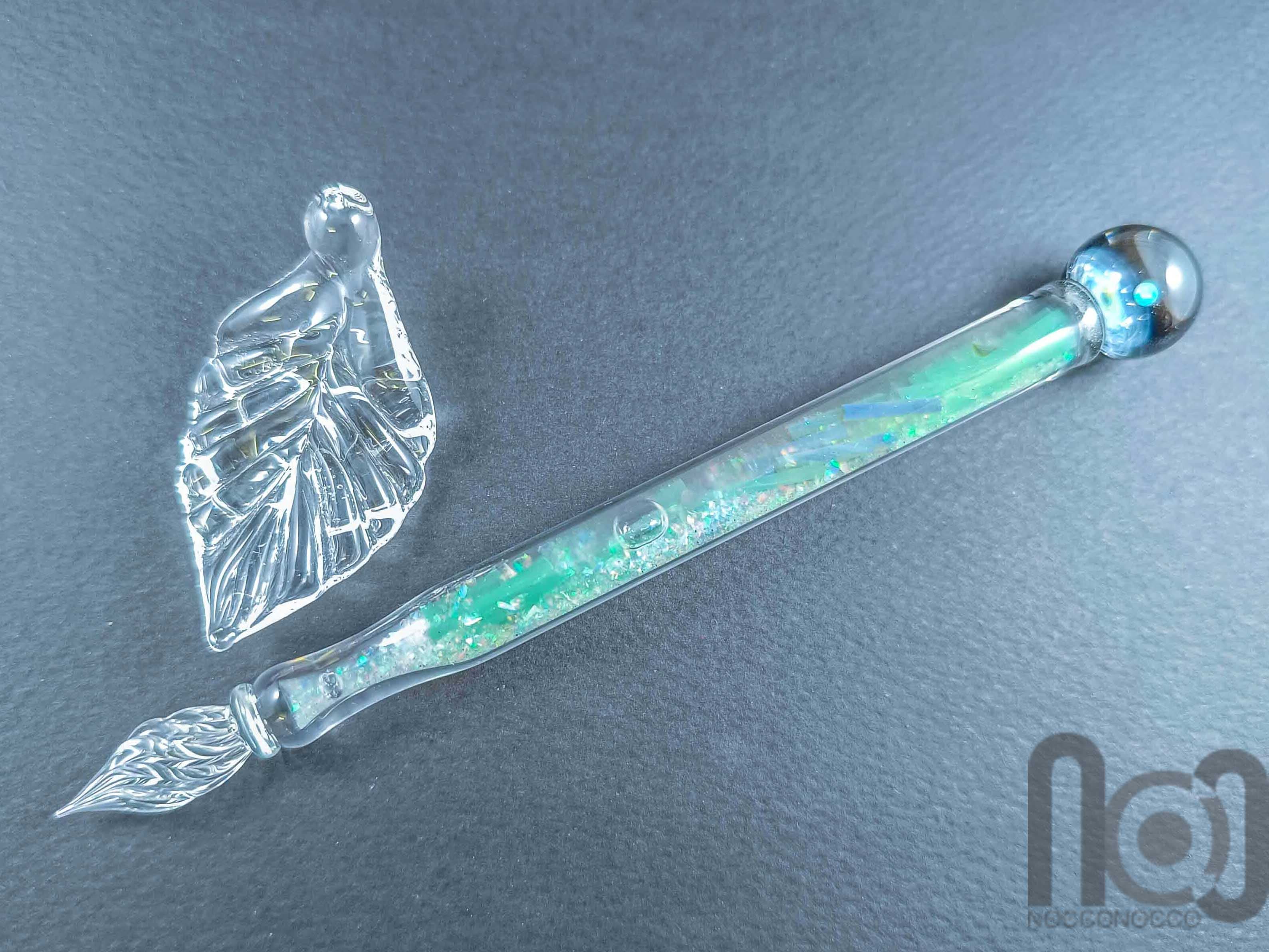 Hollow Glass Dip Pen with Crushed Opal, v100 — handmade borosilicate glass by NoccoNocco, detail view 2 of 4, made in Greece
