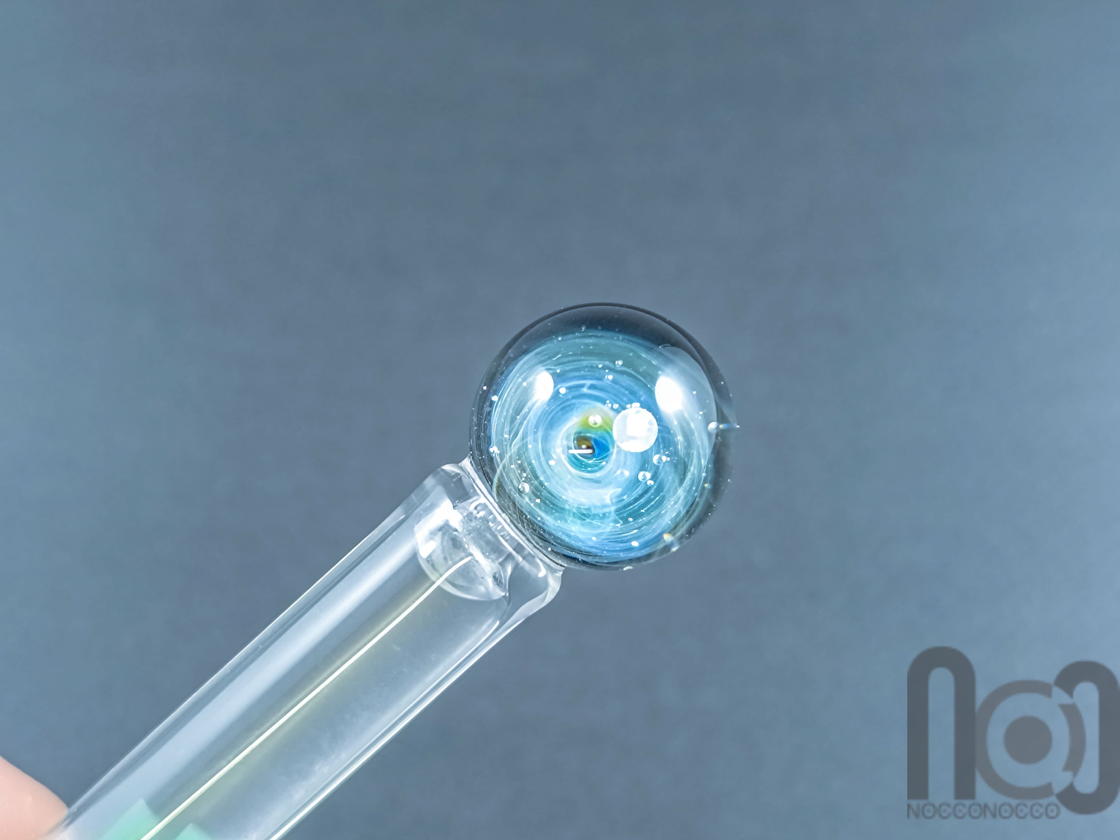 Hollow Glass Dip Pen with Crushed Opal, v100 — handmade borosilicate glass by NoccoNocco, detail view 4 of 4, made in Greece