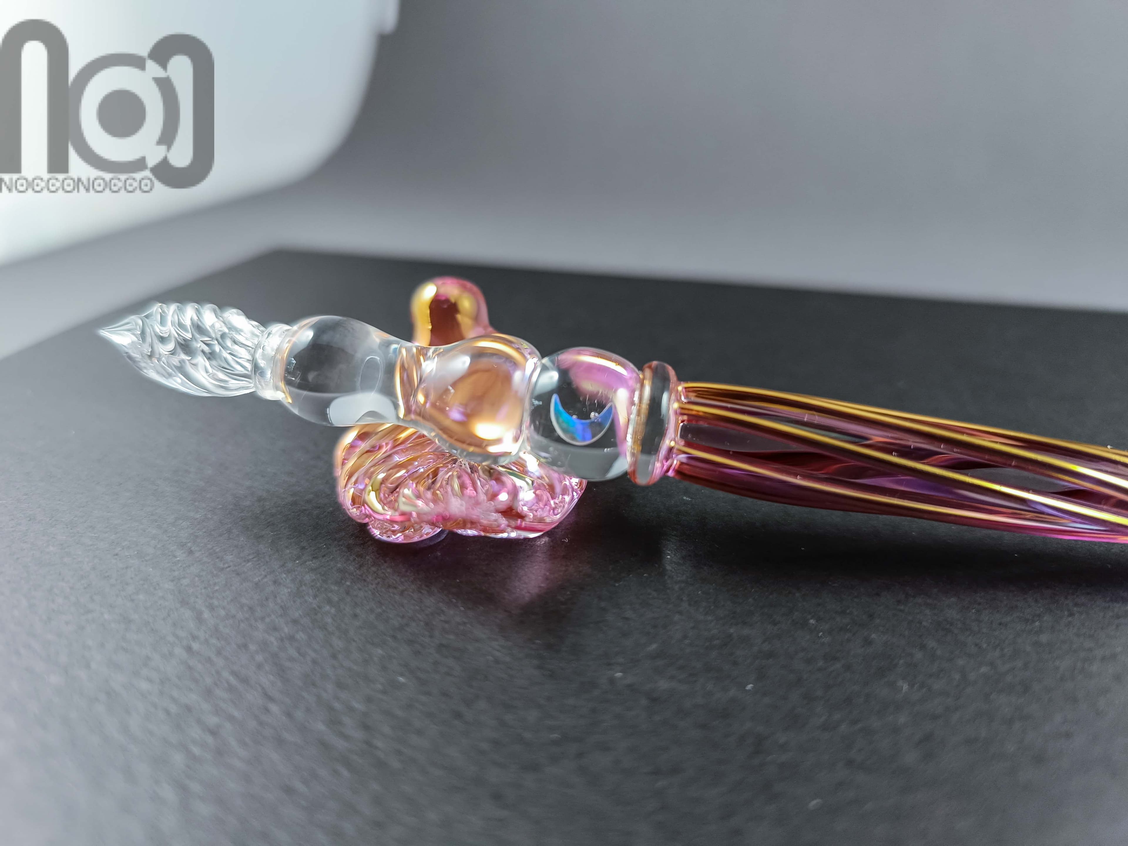 Gold and Fine Silver Fumed Dip Pen with Opal, v109 — handmade borosilicate glass by NoccoNocco, detail view 2 of 4, made in Greece