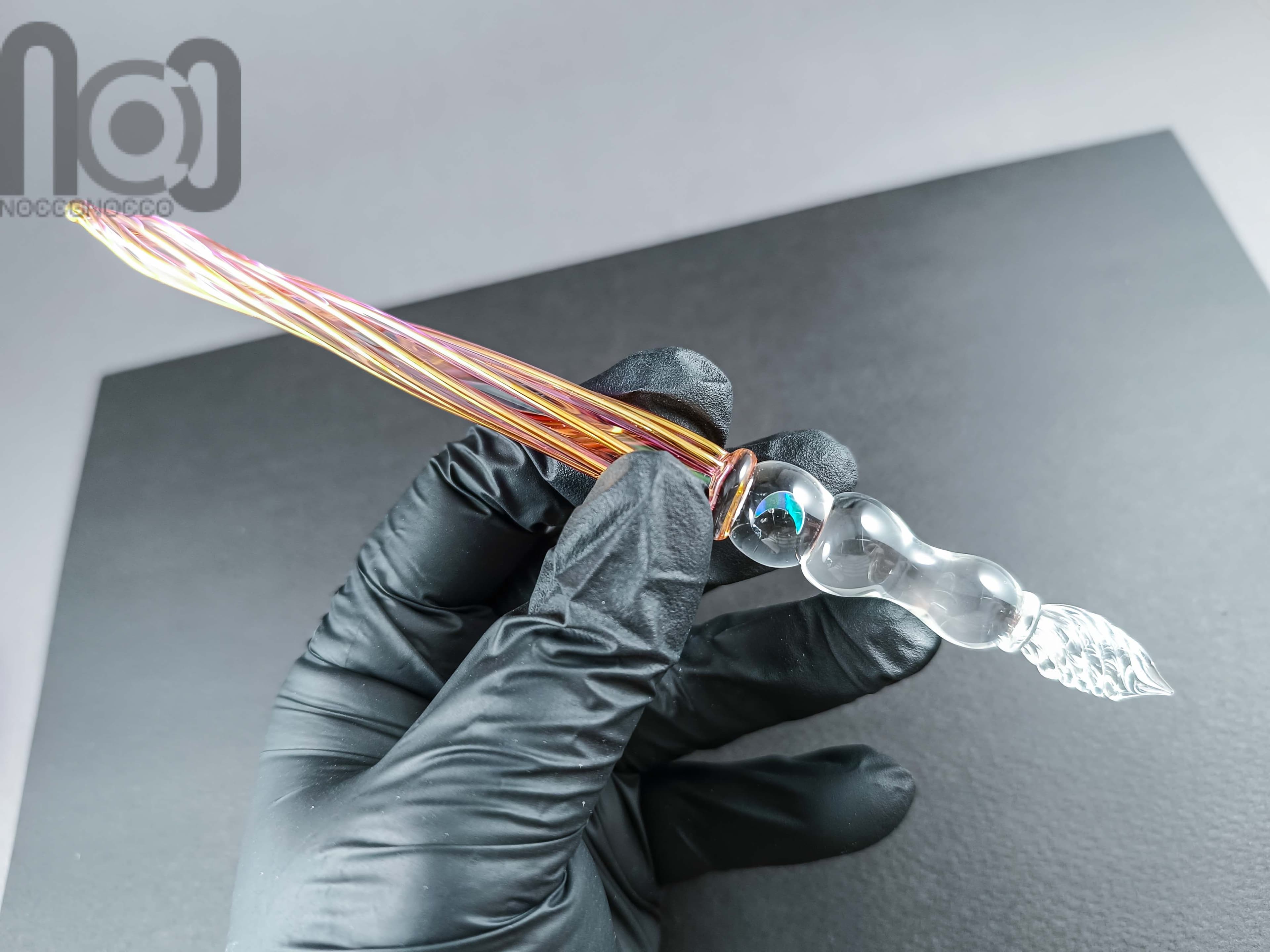 Gold and Fine Silver Fumed Dip Pen with Opal, v109 — handmade borosilicate glass by NoccoNocco, detail view 4 of 4, made in Greece
