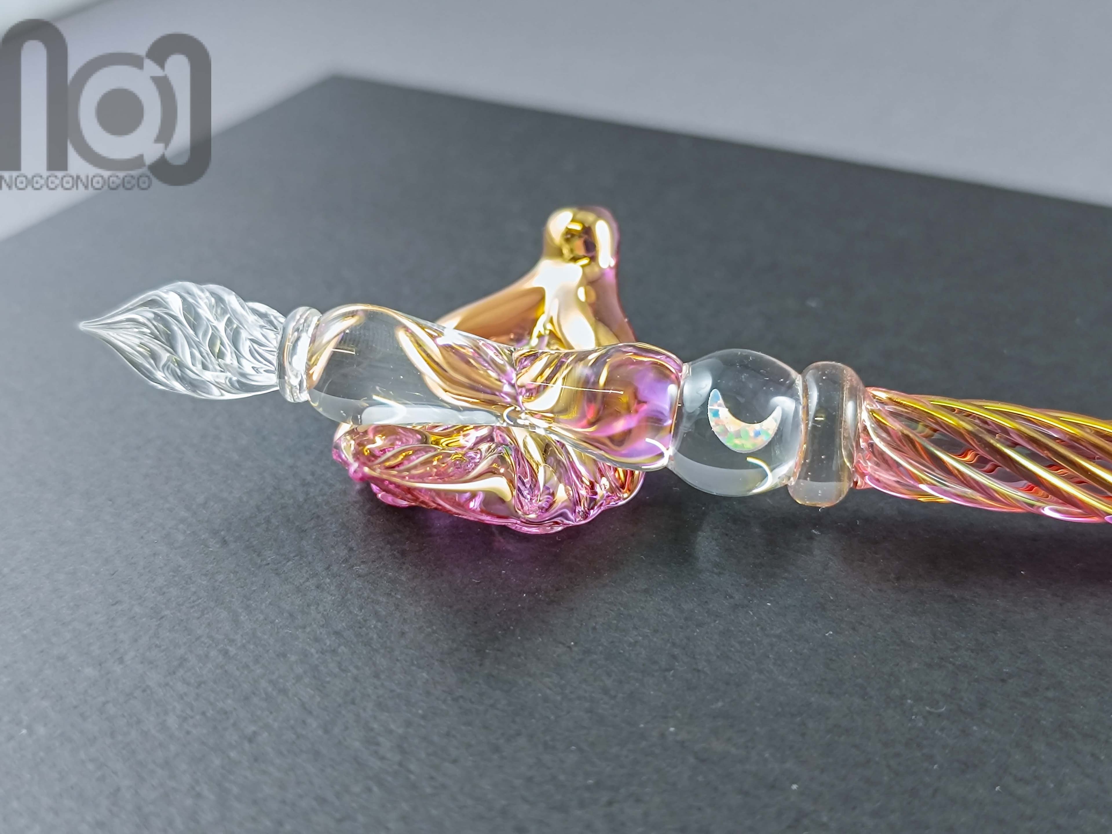 Gold and Fine Silver Fumed Dip Pen with Opal, v104 — handmade borosilicate glass by NoccoNocco, main view, made in Greece