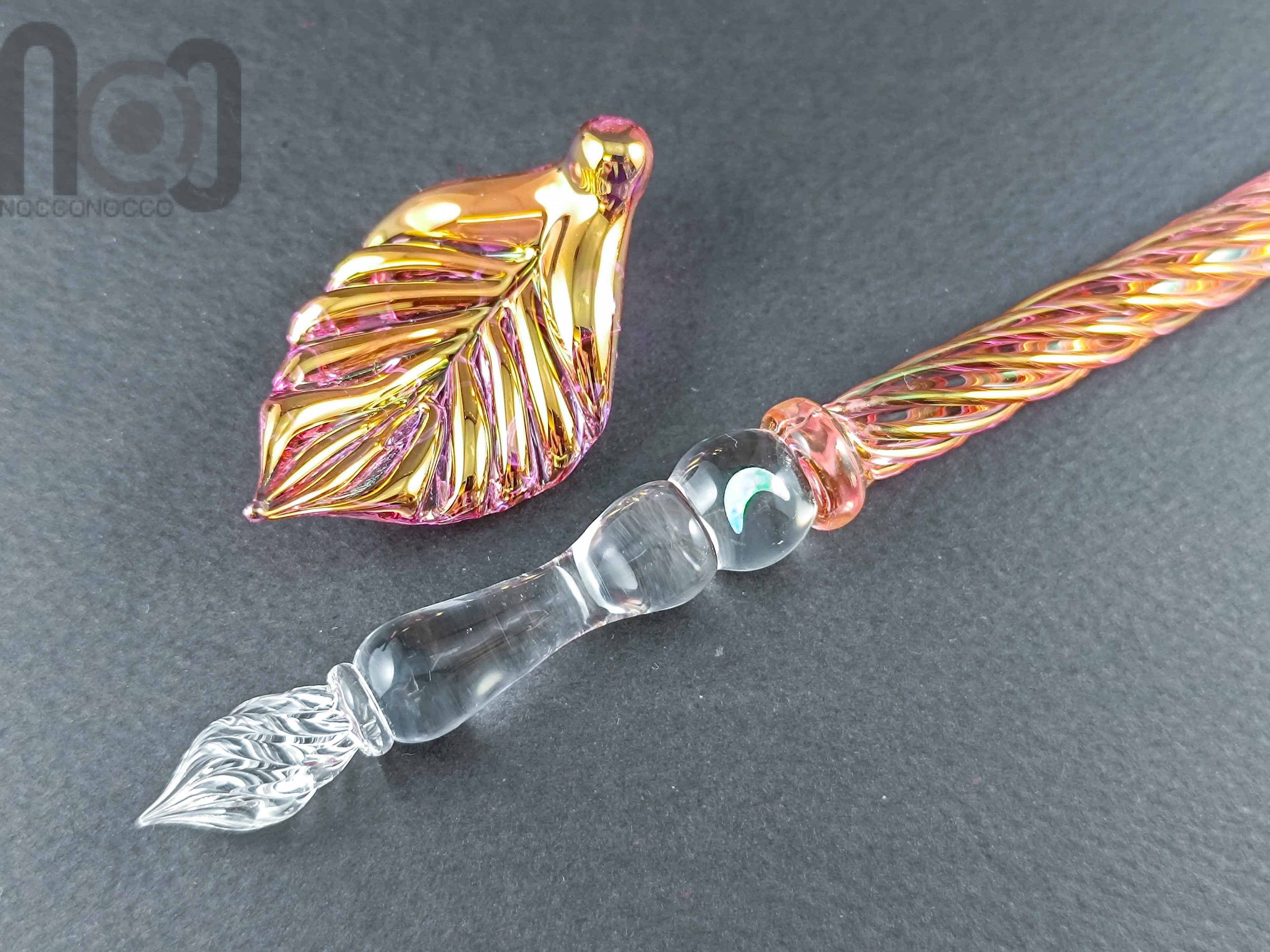 Gold and Fine Silver Fumed Dip Pen with Opal, v104 — handmade borosilicate glass by NoccoNocco, detail view 2 of 4, made in Greece