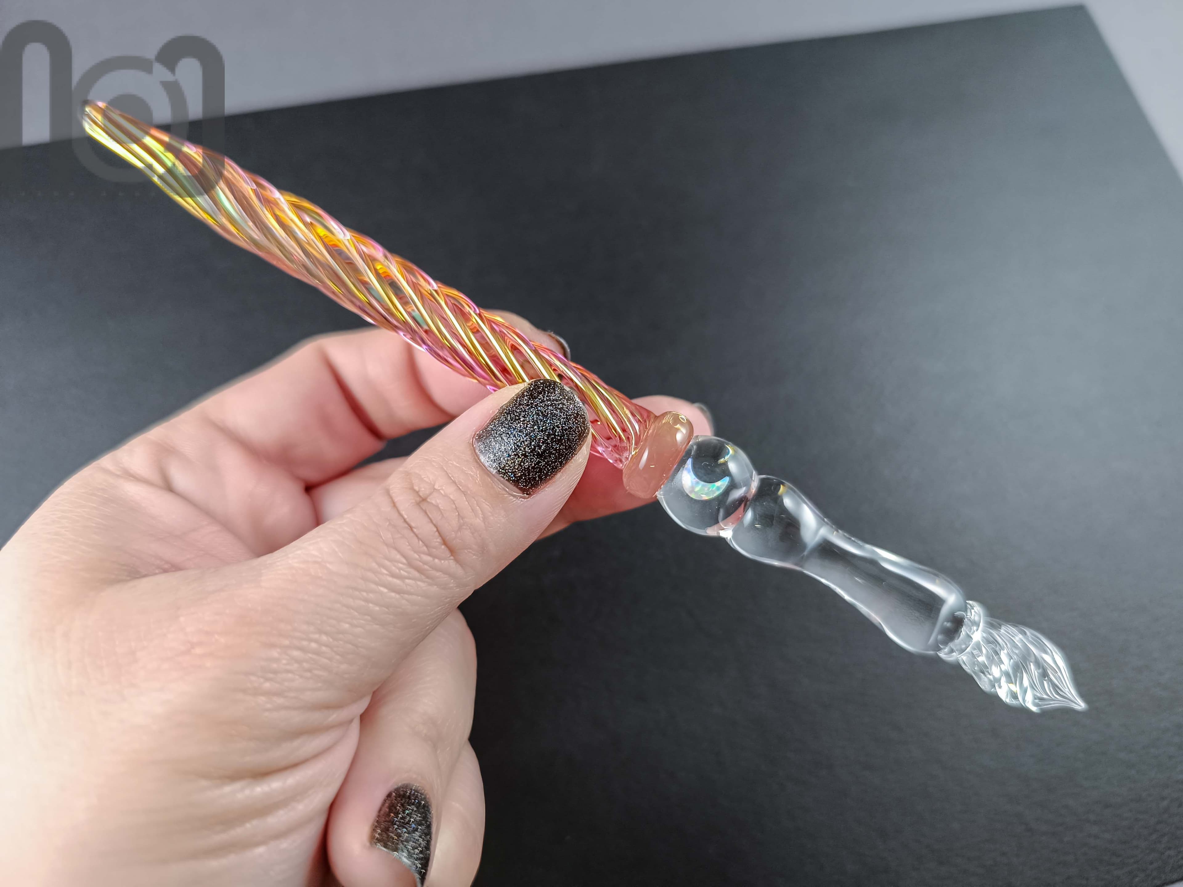 Gold and Fine Silver Fumed Dip Pen with Opal, v104 — handmade borosilicate glass by NoccoNocco, detail view 4 of 4, made in Greece