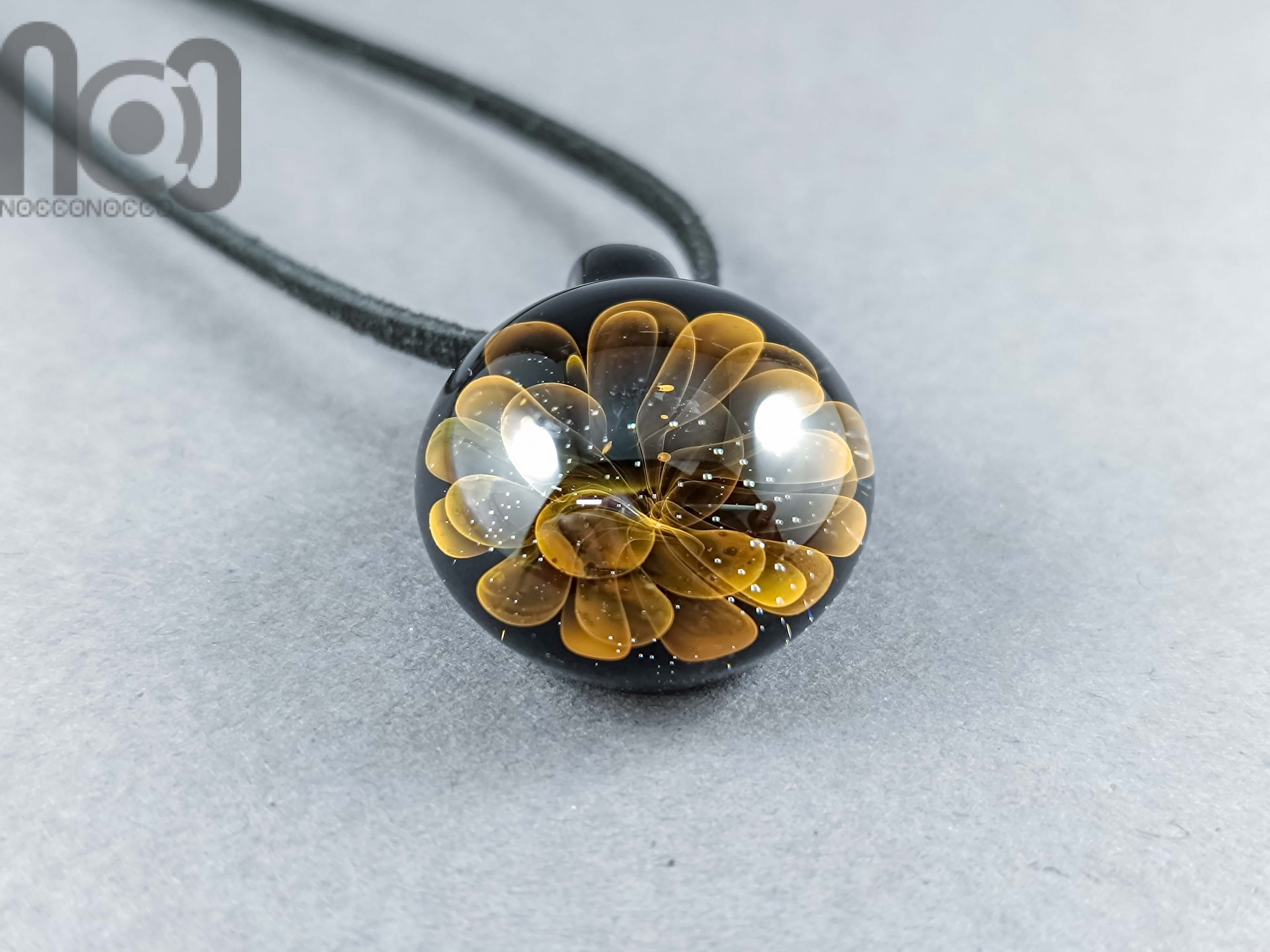 Gold Fumed Floral Pendant, v320 — handmade borosilicate glass by NoccoNocco, main view, made in Greece