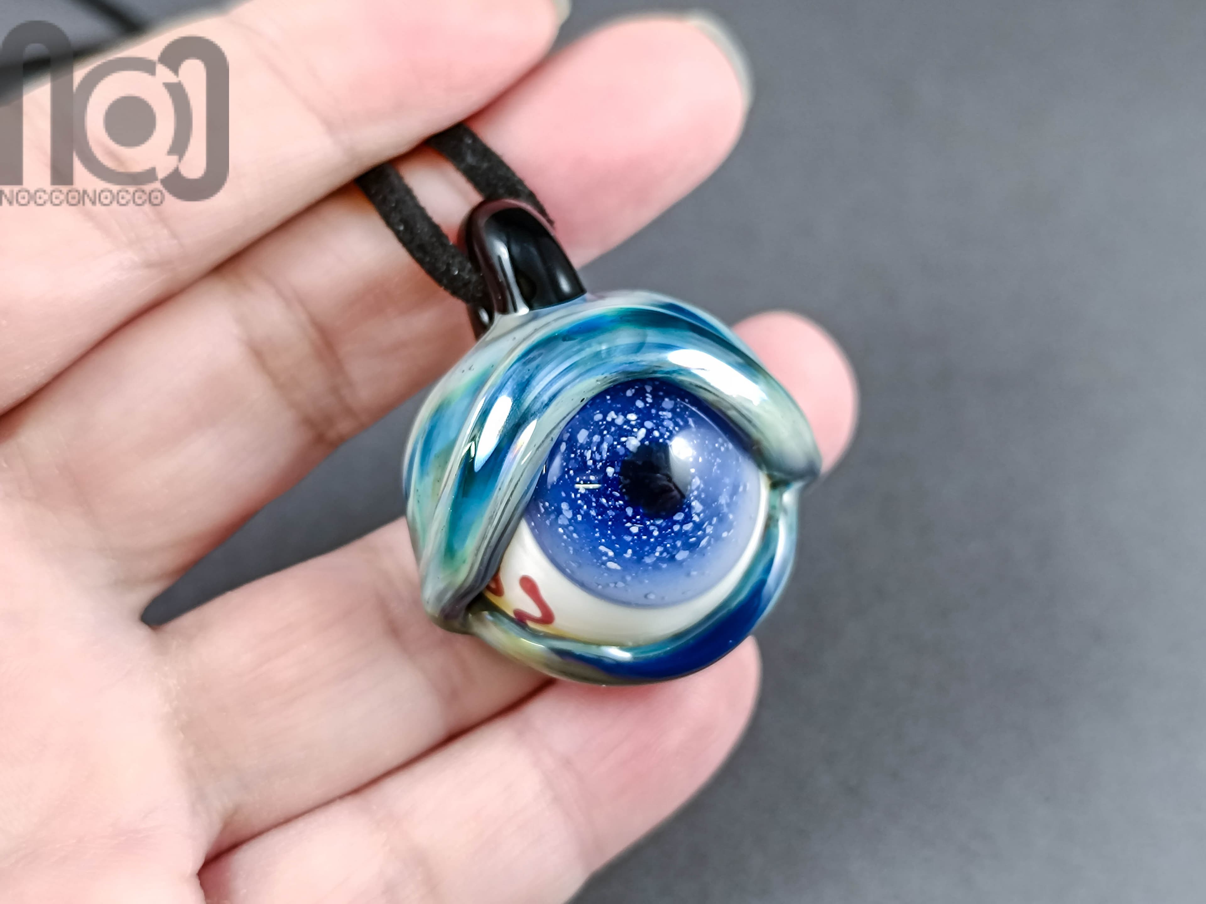 Eyeball Pendant, v321 — handmade borosilicate glass by NoccoNocco, detail view 4 of 4, made in Greece