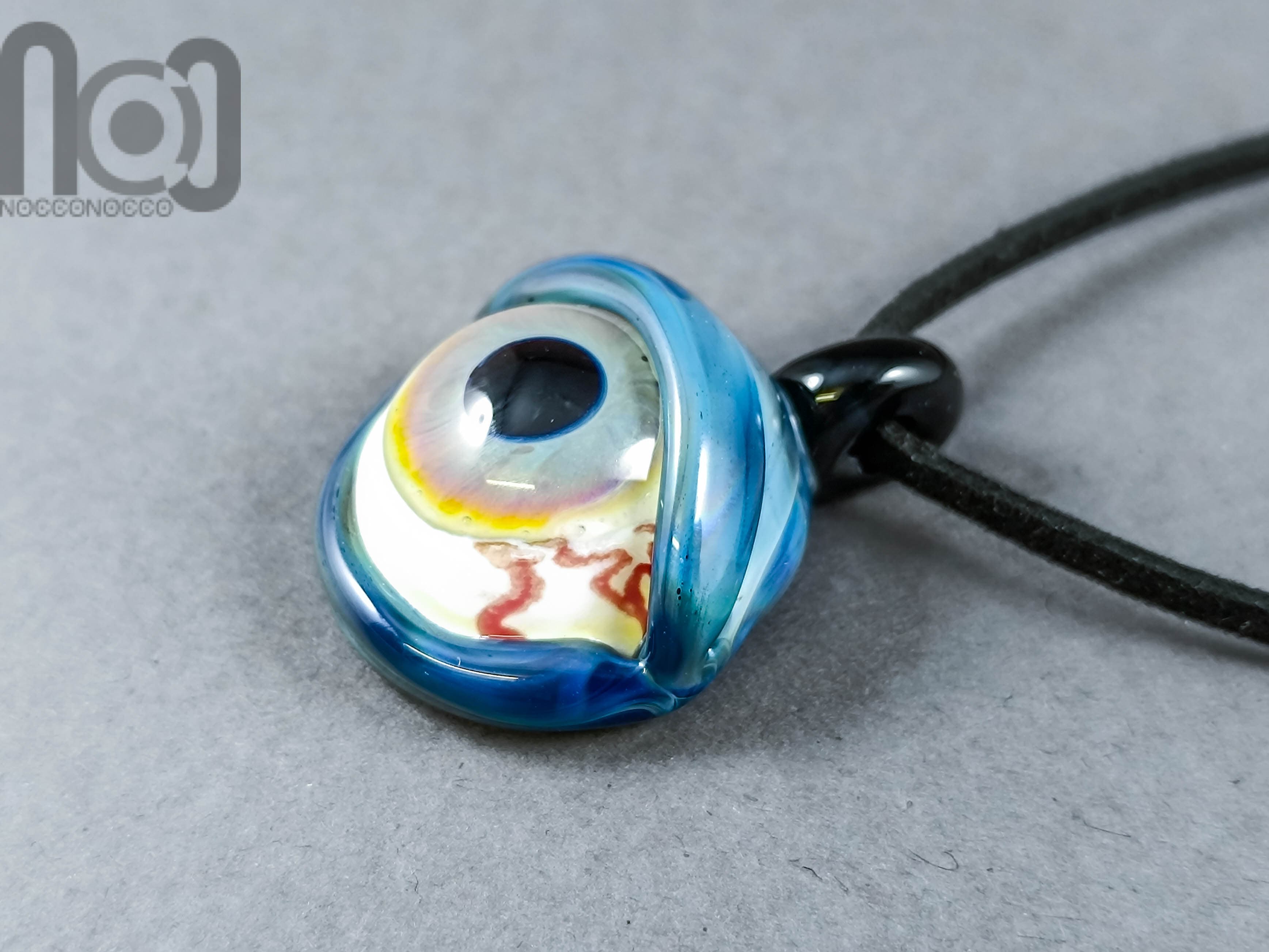 Eyeball Pendant, v322 — handmade borosilicate glass by NoccoNocco, detail view 3 of 5, made in Greece