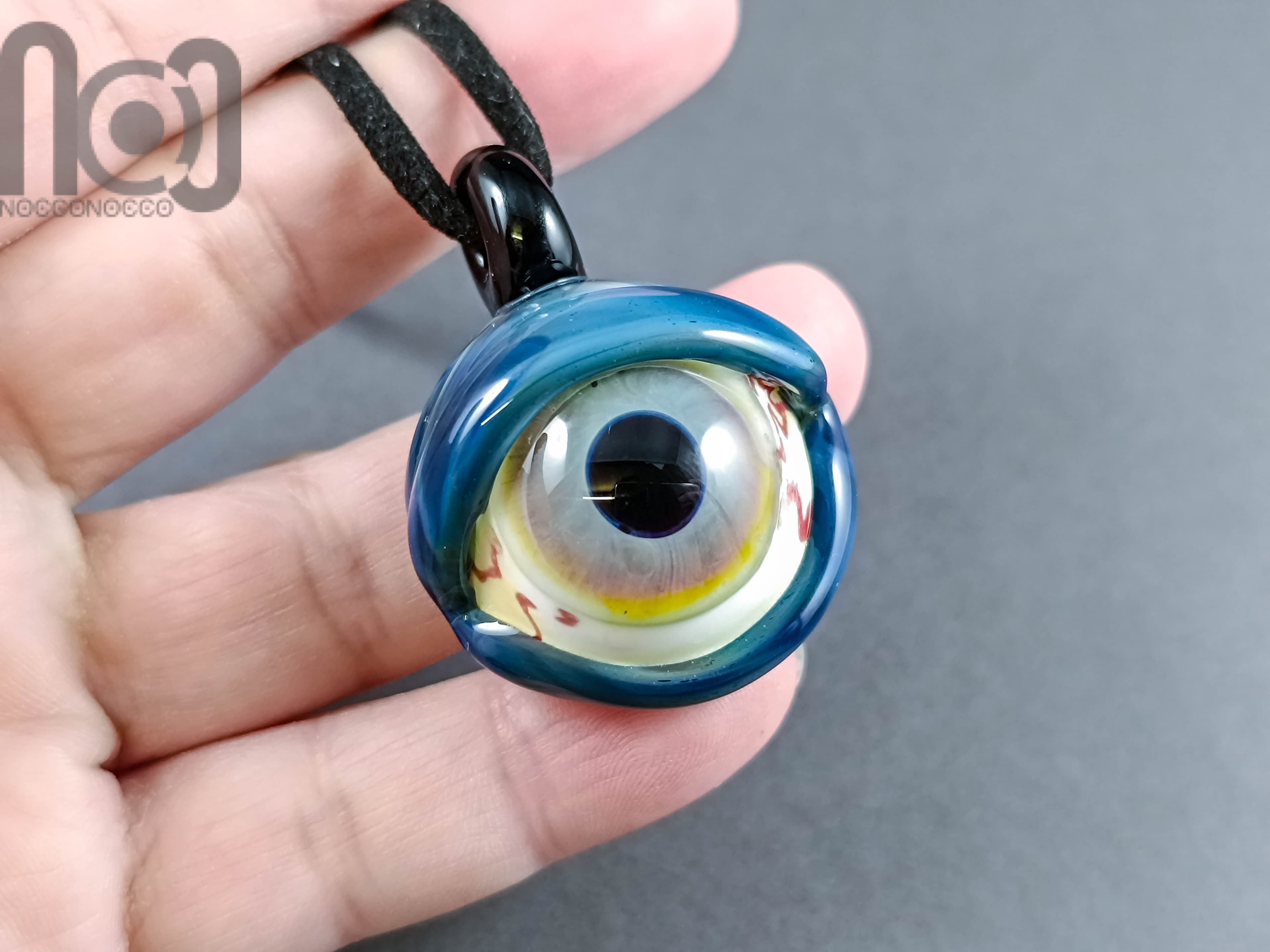 Eyeball Pendant, v322 — handmade borosilicate glass by NoccoNocco, detail view 5 of 5, made in Greece