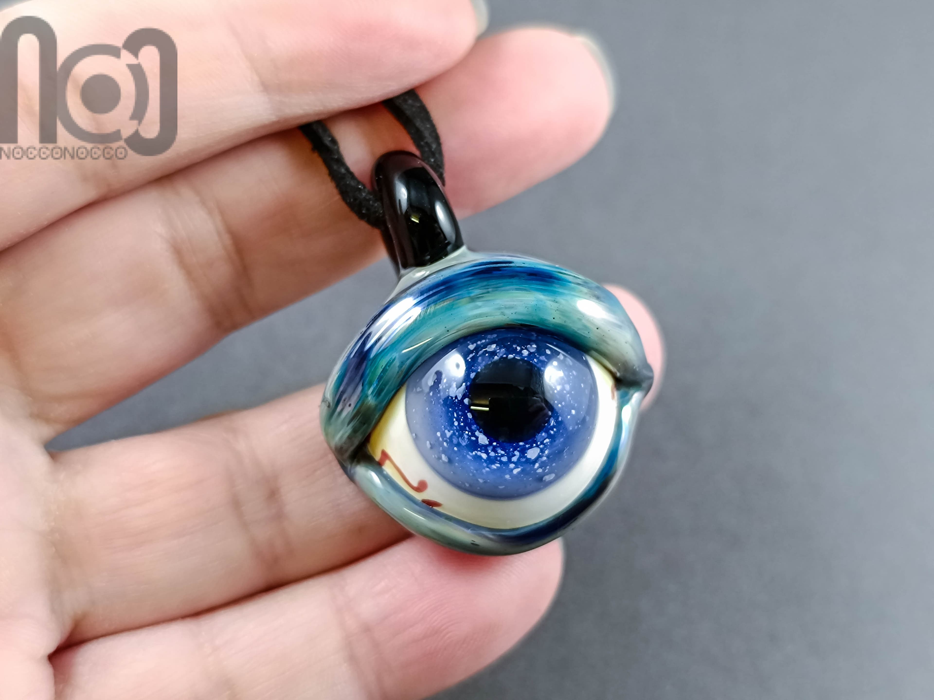 Eyeball Pendant, v323 — handmade borosilicate glass by NoccoNocco, detail view 5 of 5, made in Greece