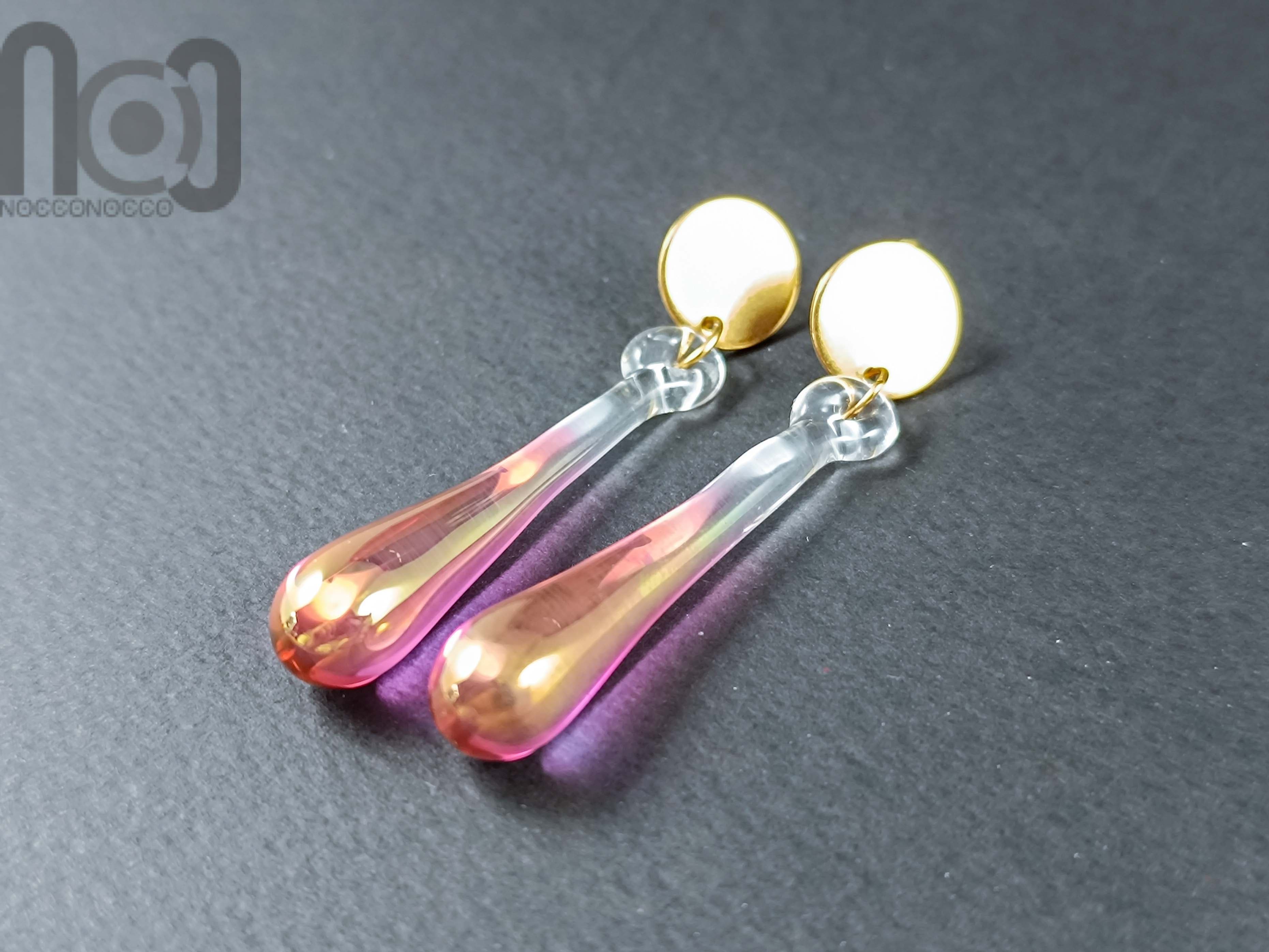 Gold Fumed Earrings, v165 — handmade borosilicate glass by NoccoNocco, detail view 4 of 4, made in Greece