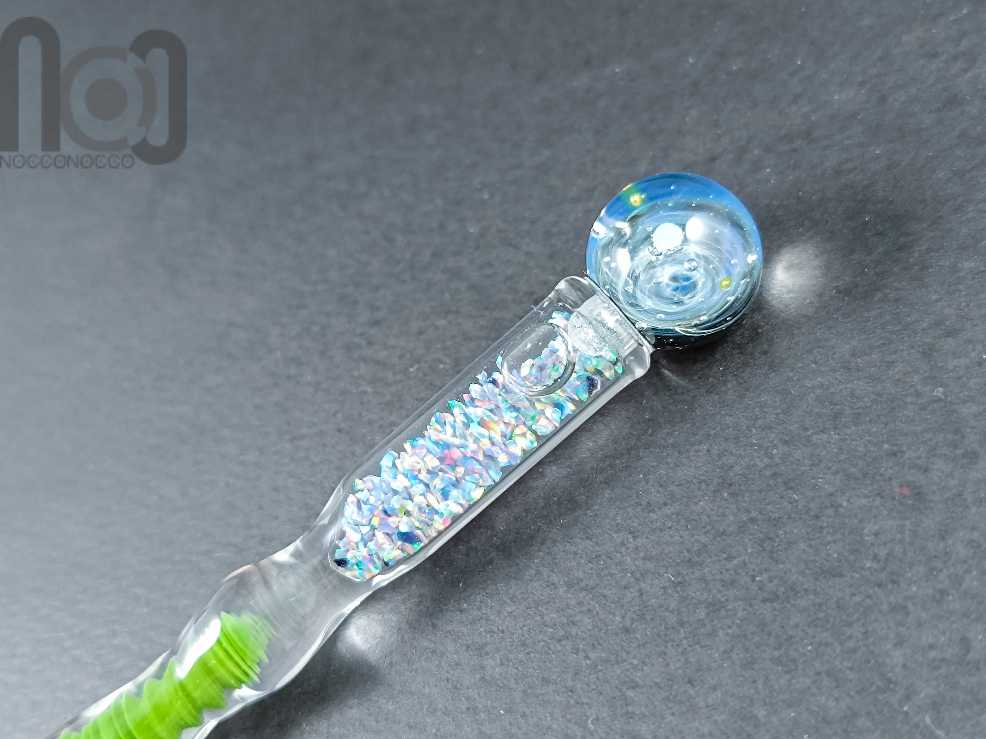 Dip Pen with Crushed Opal and Galaxy, v111 — handmade borosilicate glass by NoccoNocco, detail view 2 of 4, made in Greece