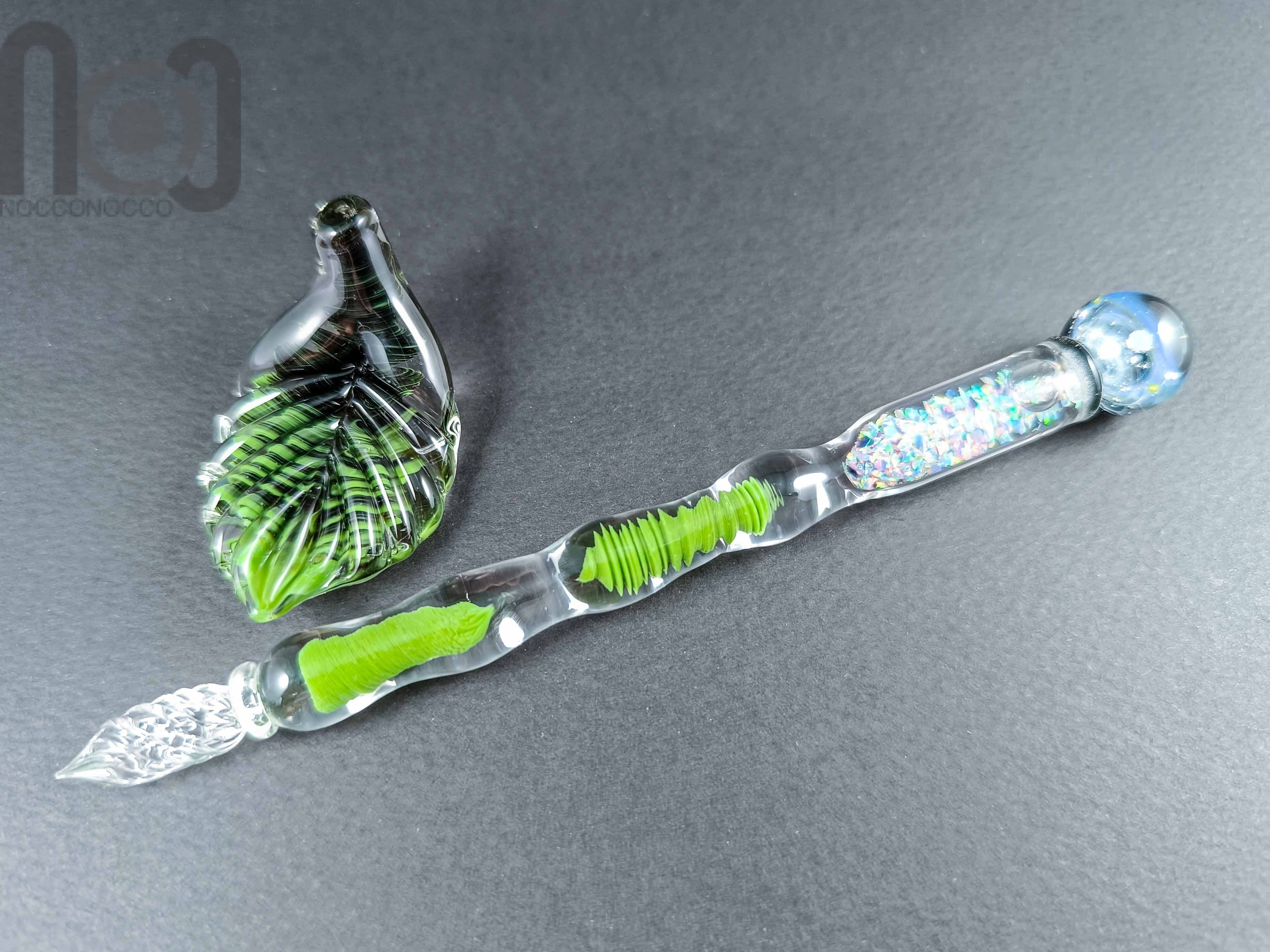 Dip Pen with Crushed Opal and Galaxy, v111 — handmade borosilicate glass by NoccoNocco, detail view 3 of 4, made in Greece
