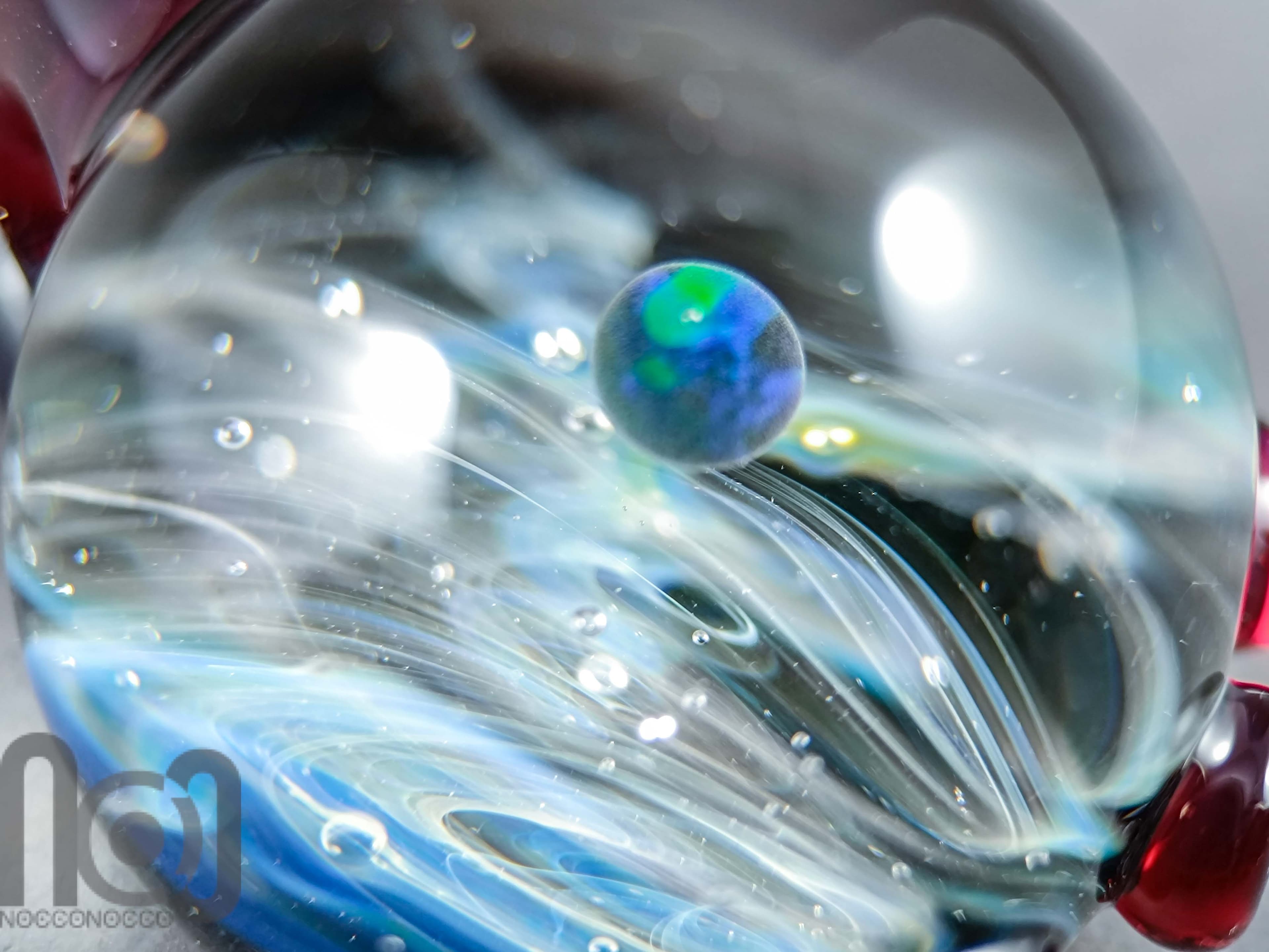 Heady Glass Galaxy Pendant with Opal Planet, v327 — handmade borosilicate glass by NoccoNocco, detail view 4 of 4, made in Greece