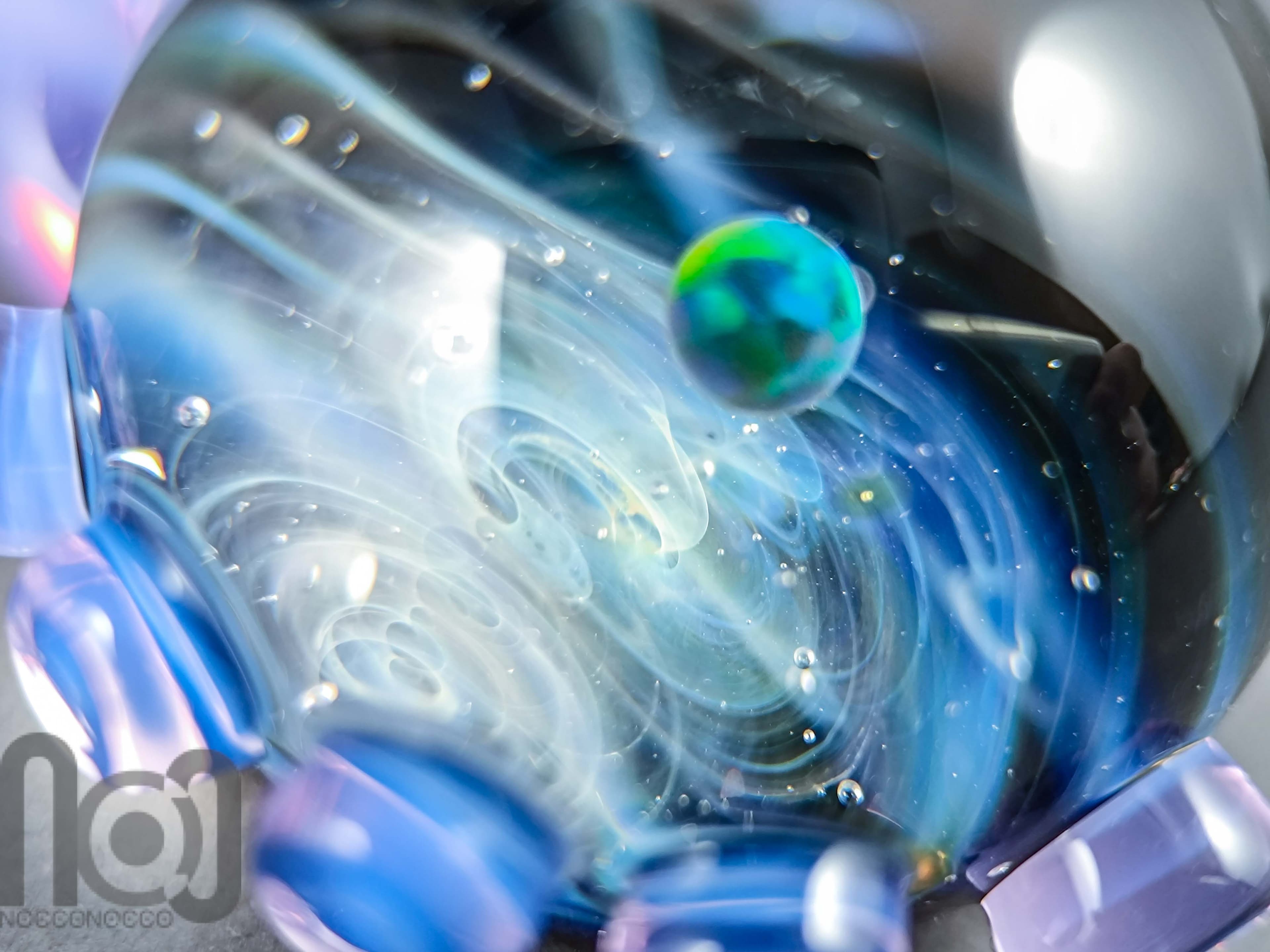 Heady Glass Galaxy Pendant with Opal Planet, v331 — handmade borosilicate glass by NoccoNocco, detail view 2 of 4, made in Greece