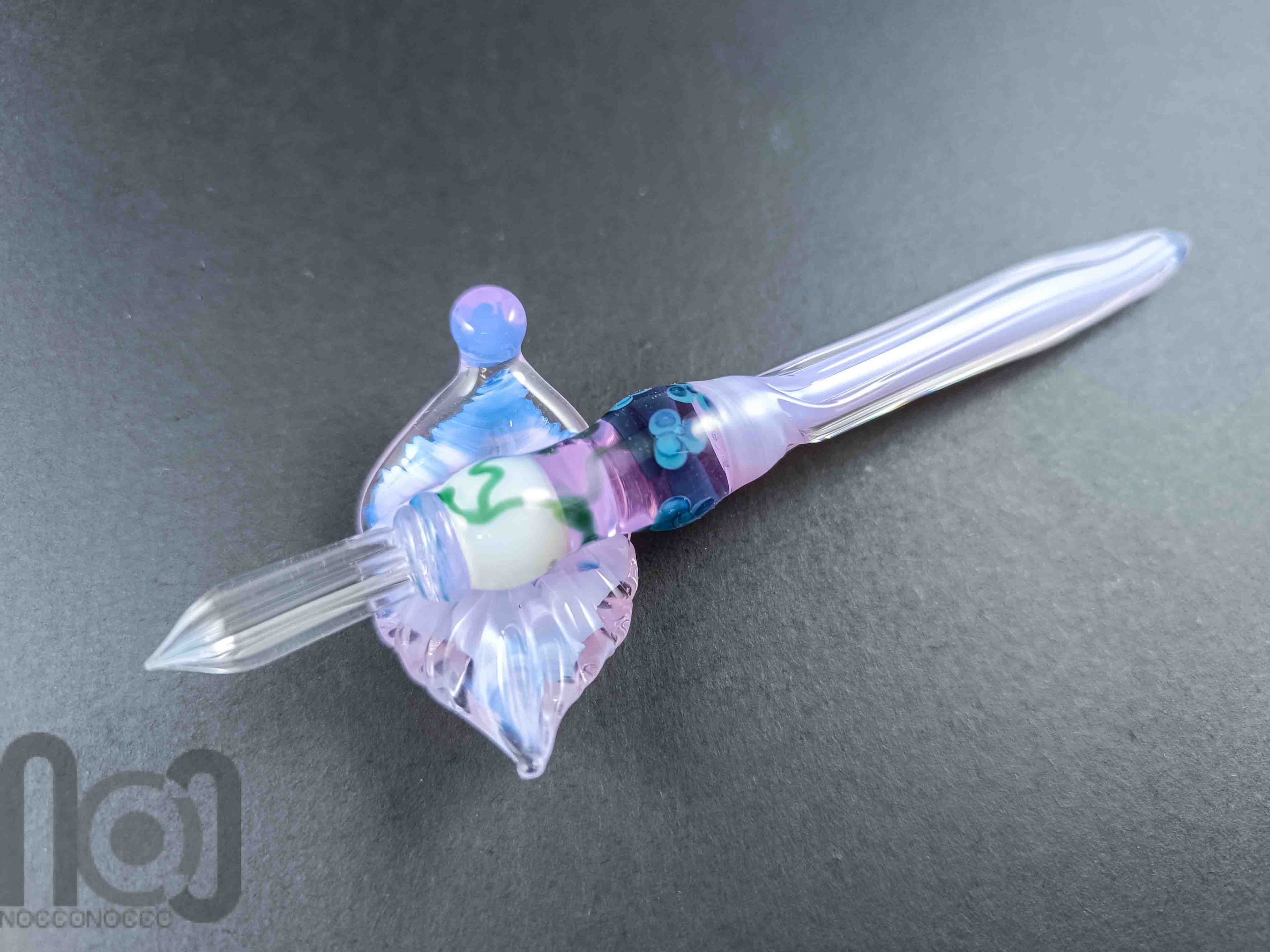 Handmade Glass Dip Pen with Floral Design and Pen Pillow — handmade borosilicate glass by NoccoNocco, detail view 2 of 4, made in Greece