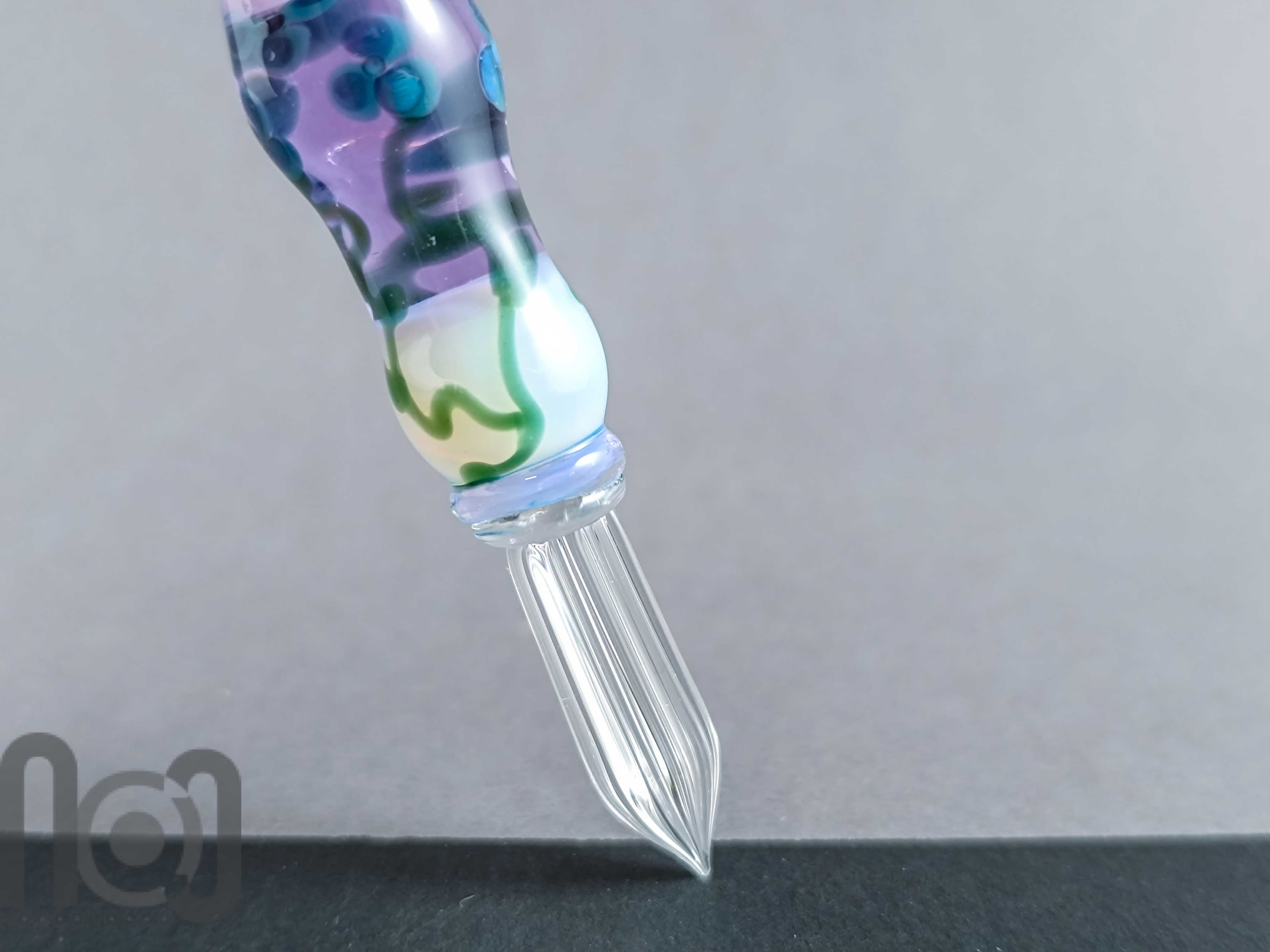Handmade Glass Dip Pen with Floral Design and Pen Pillow — handmade borosilicate glass by NoccoNocco, detail view 3 of 4, made in Greece