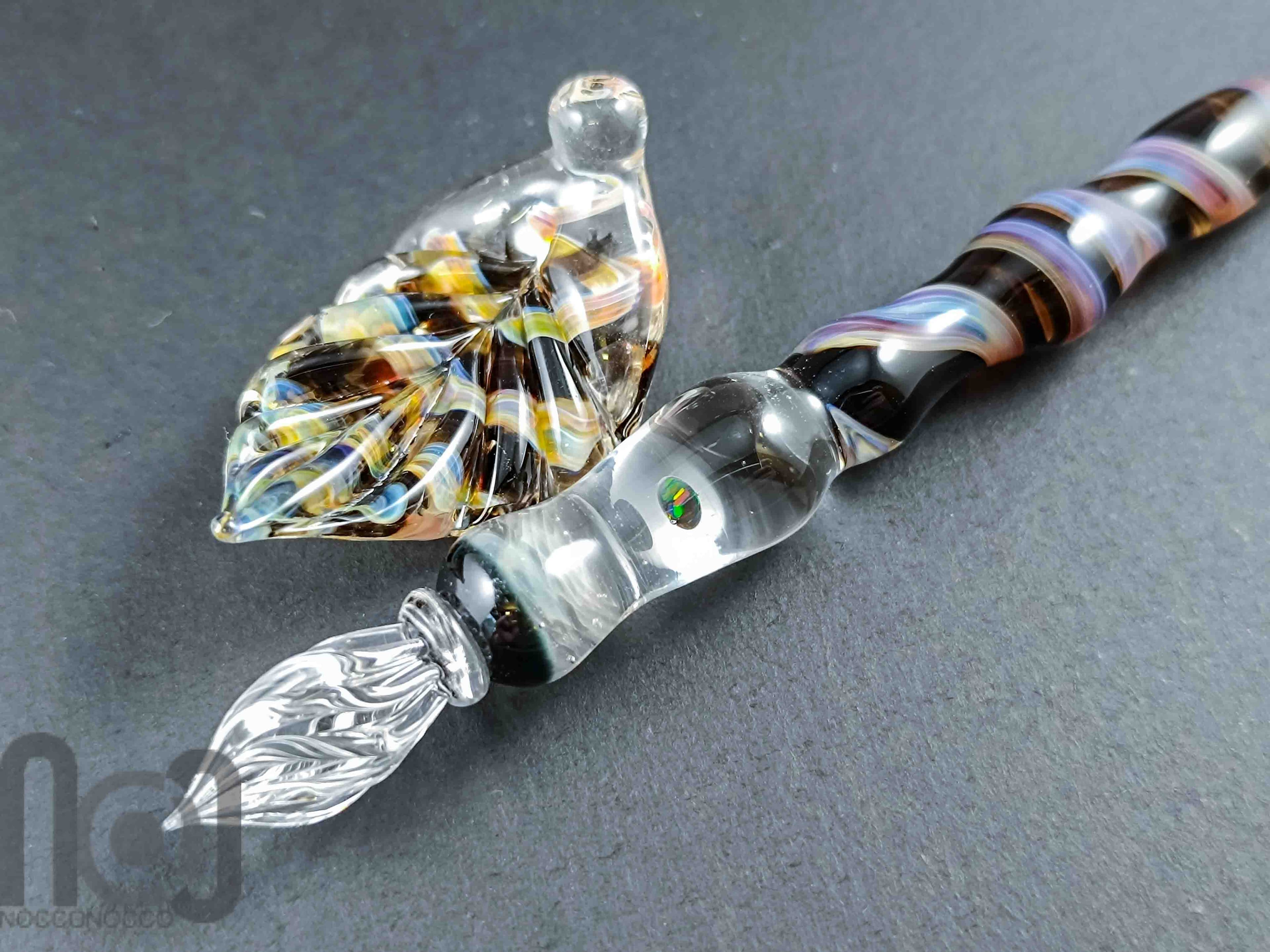 Handmade Glass Dip Pen with Opal — handmade borosilicate glass by NoccoNocco, main view, made in Greece