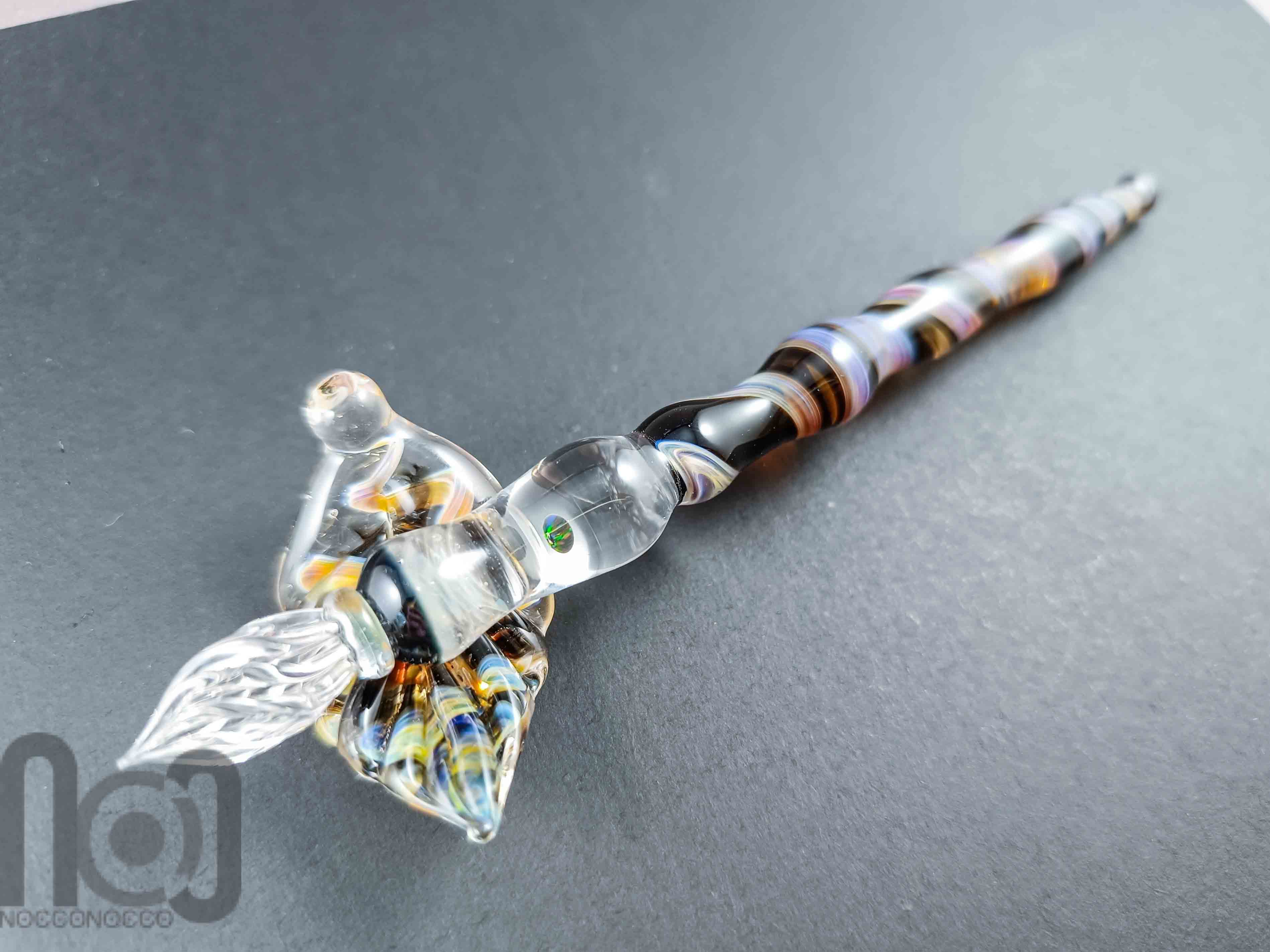 Handmade Glass Dip Pen with Opal — handmade borosilicate glass by NoccoNocco, detail view 2 of 4, made in Greece