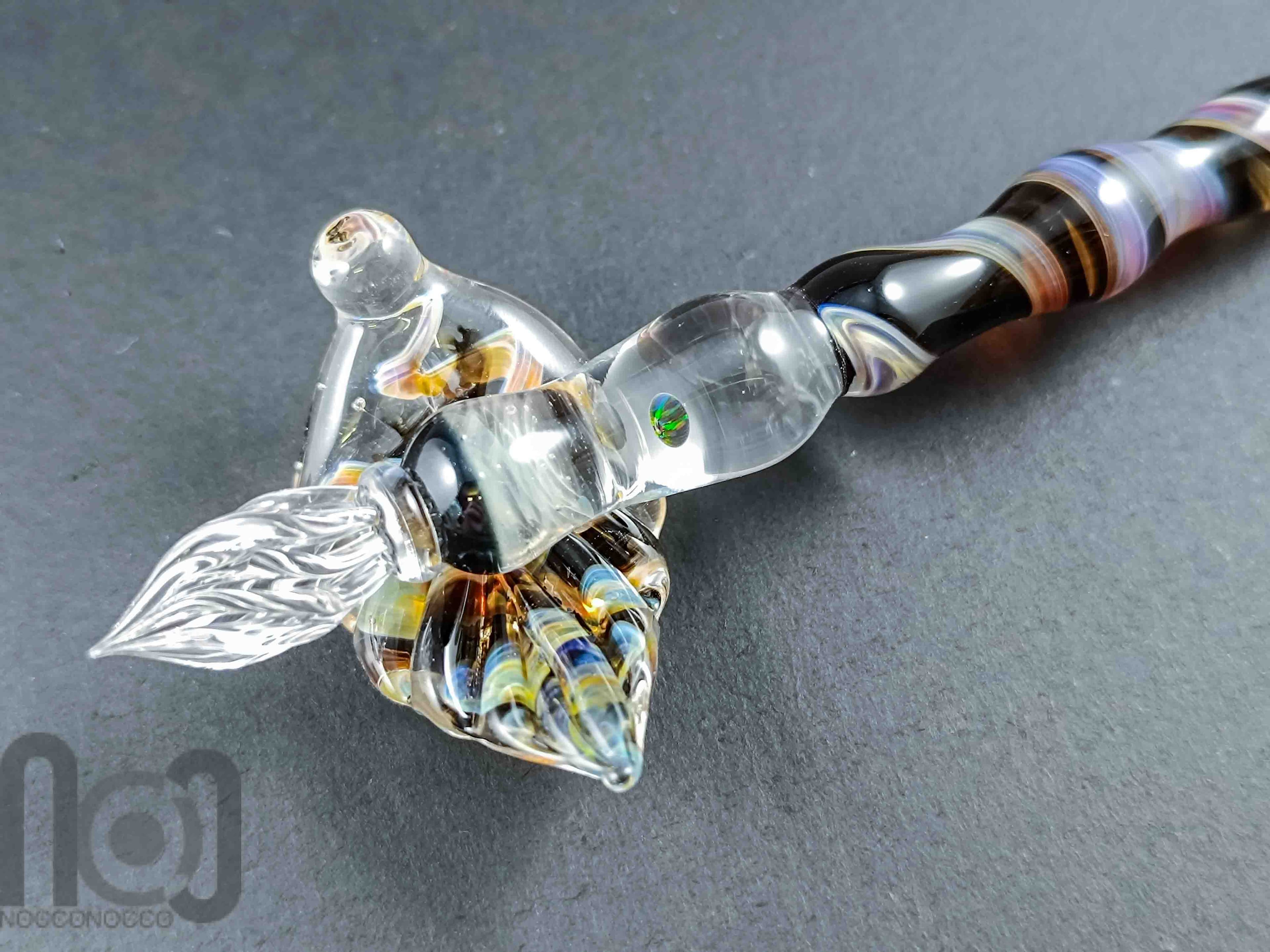 Handmade Glass Dip Pen with Opal — handmade borosilicate glass by NoccoNocco, detail view 3 of 4, made in Greece