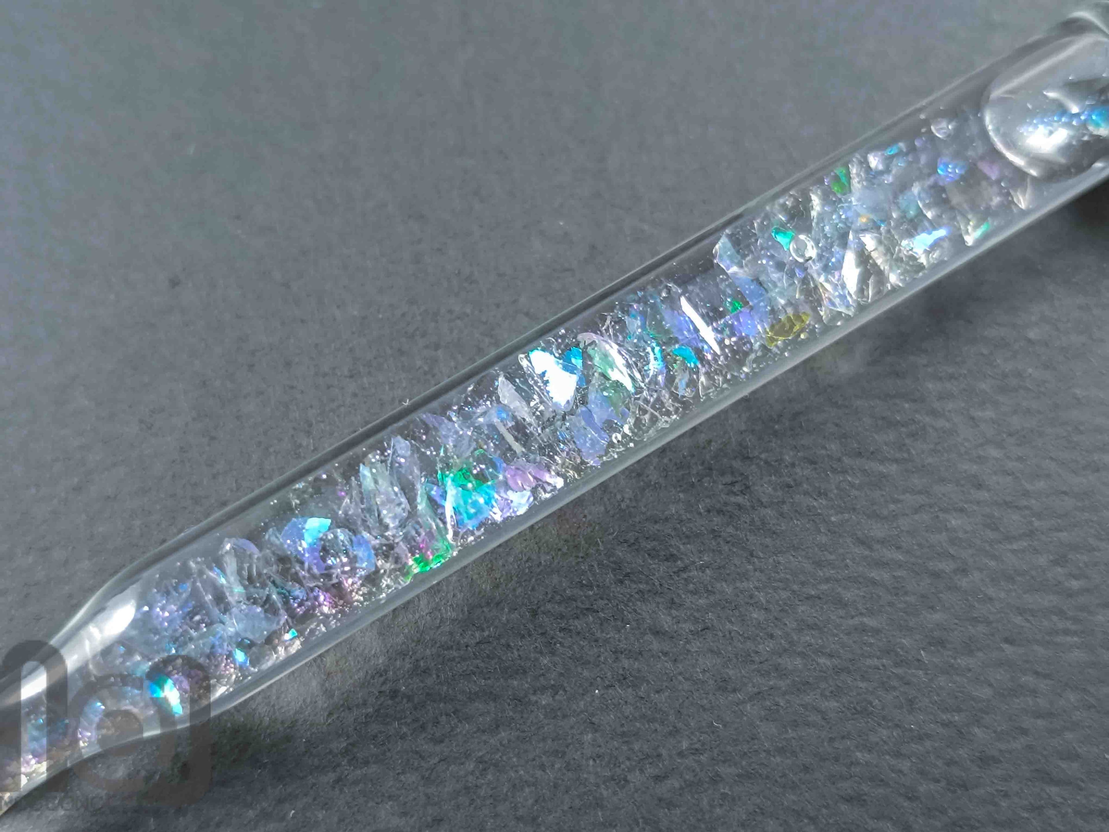 Handmade Glass Dip Pen with Dichroic Glass and Leaf Pillow — handmade borosilicate glass by NoccoNocco, detail view 4 of 6, made in Greece