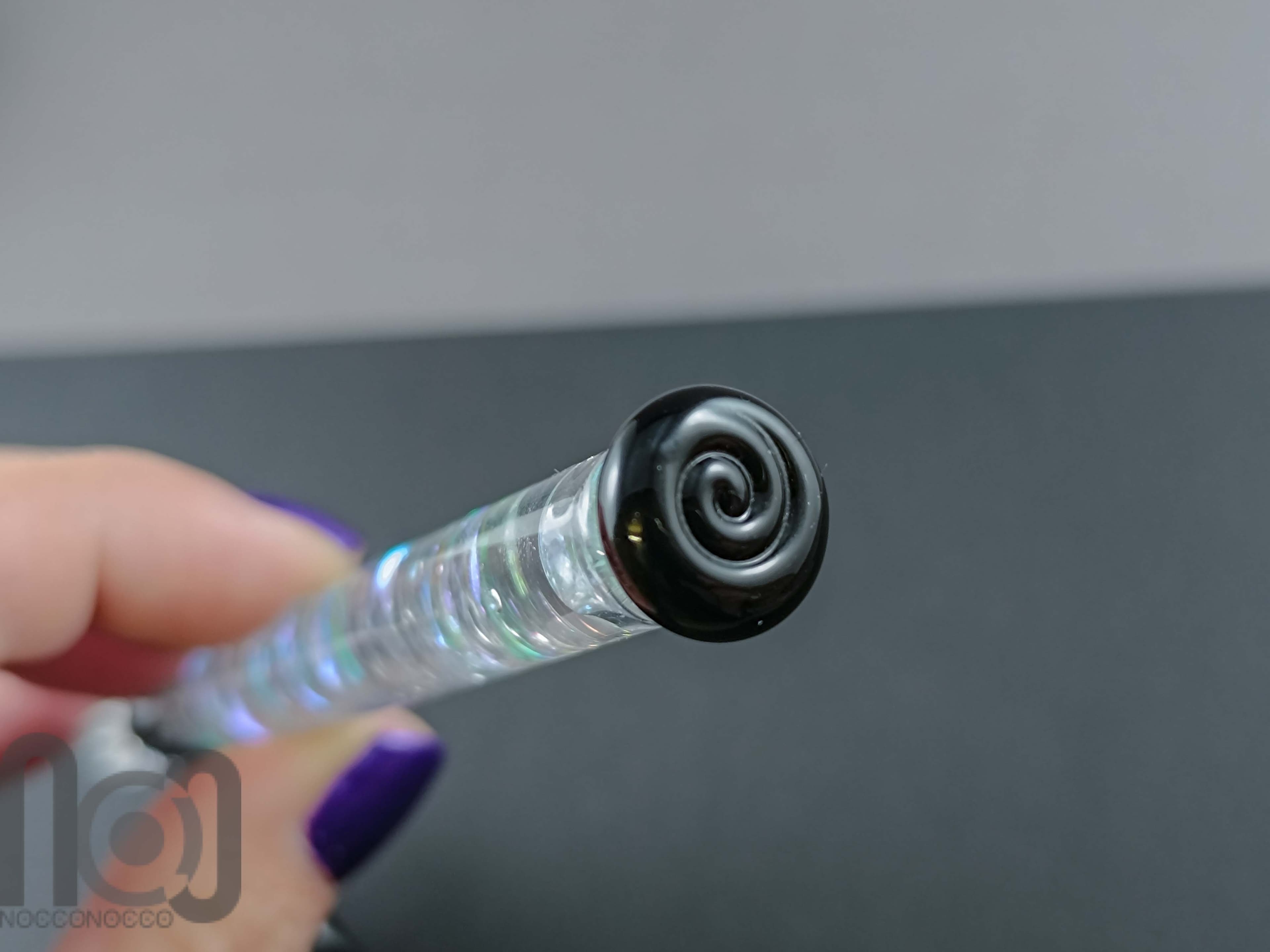 Handmade Glass Dip Pen with Dichroic Glass and Leaf Pillow — handmade borosilicate glass by NoccoNocco, detail view 6 of 6, made in Greece