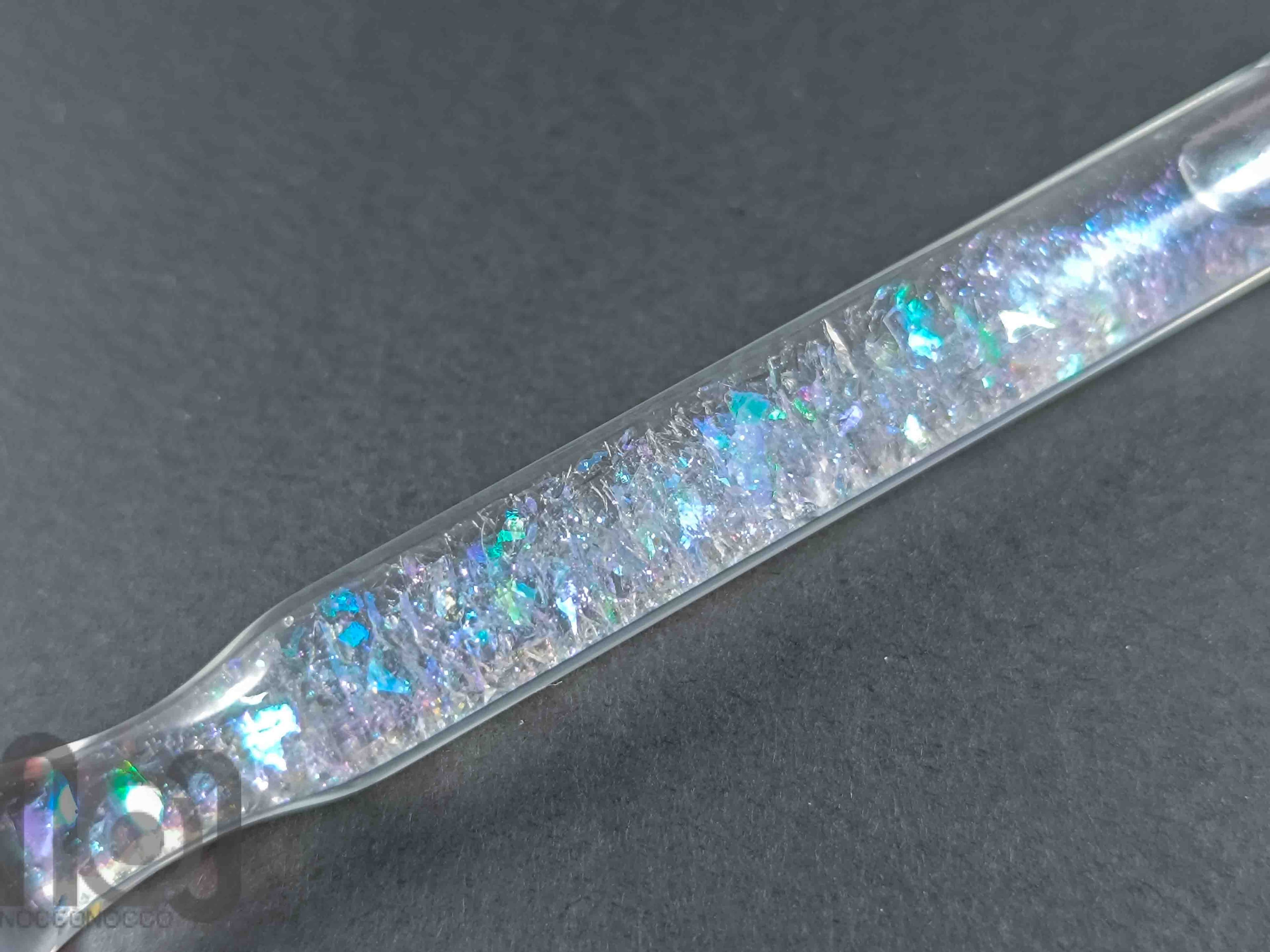 Handmade Glass Dip Pen with Dichroic Glass and Leaf Pillow — handmade borosilicate glass by NoccoNocco, detail view 3 of 5, made in Greece