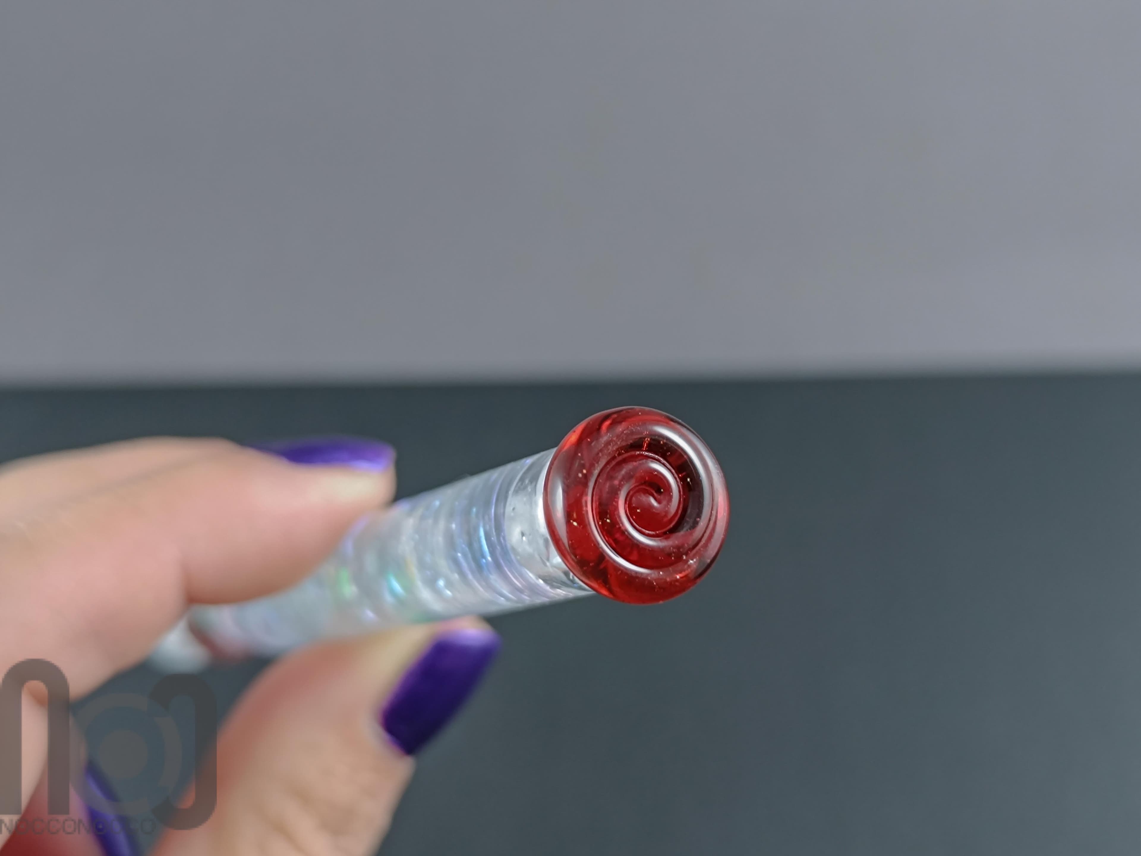 Handmade Glass Dip Pen with Dichroic Glass and Leaf Pillow — handmade borosilicate glass by NoccoNocco, detail view 4 of 5, made in Greece
