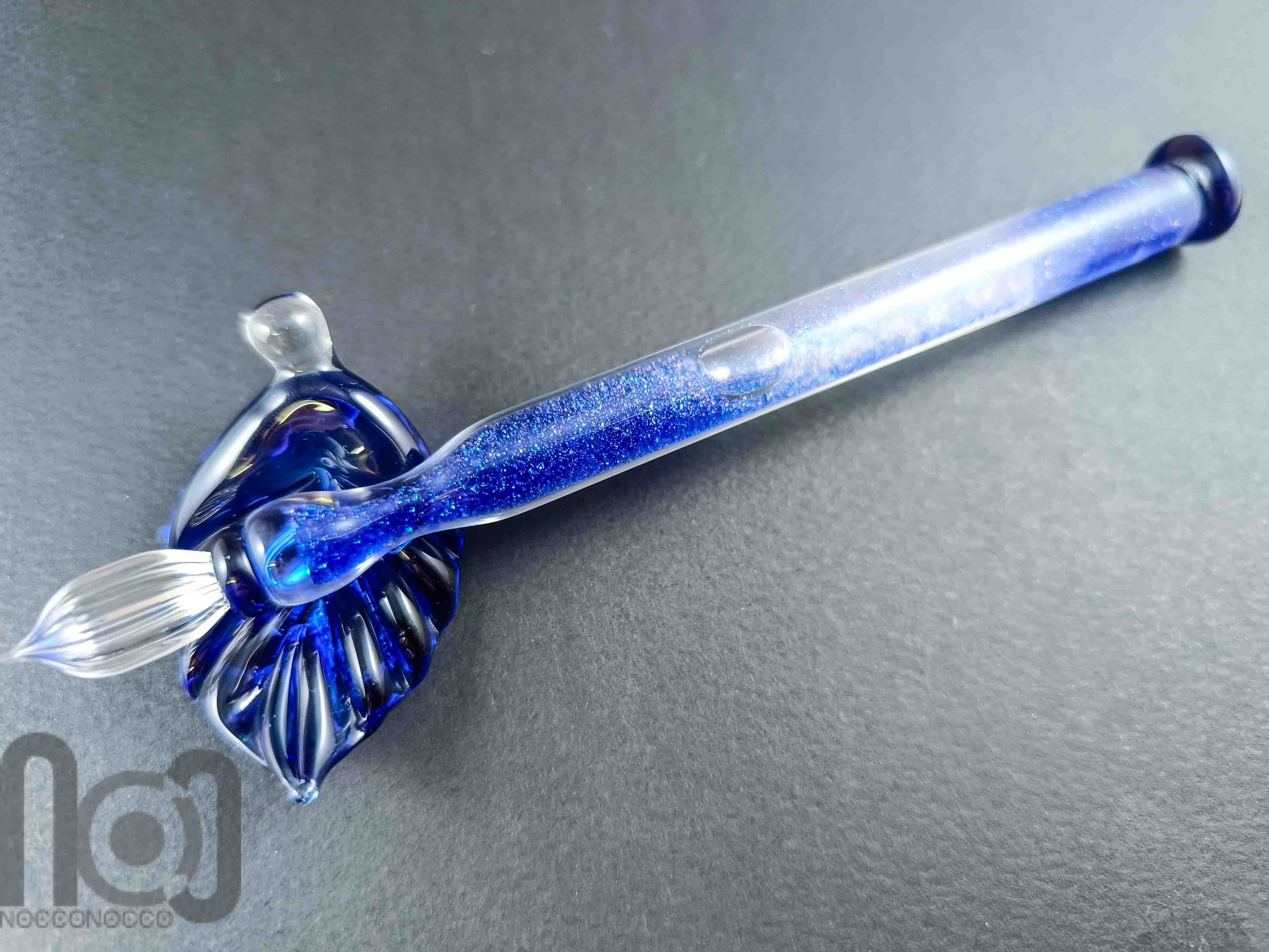 Handmade Glass Dip Pen with Crushed Glass and Mica Dust — handmade borosilicate glass by NoccoNocco, detail view 2 of 6, made in Greece
