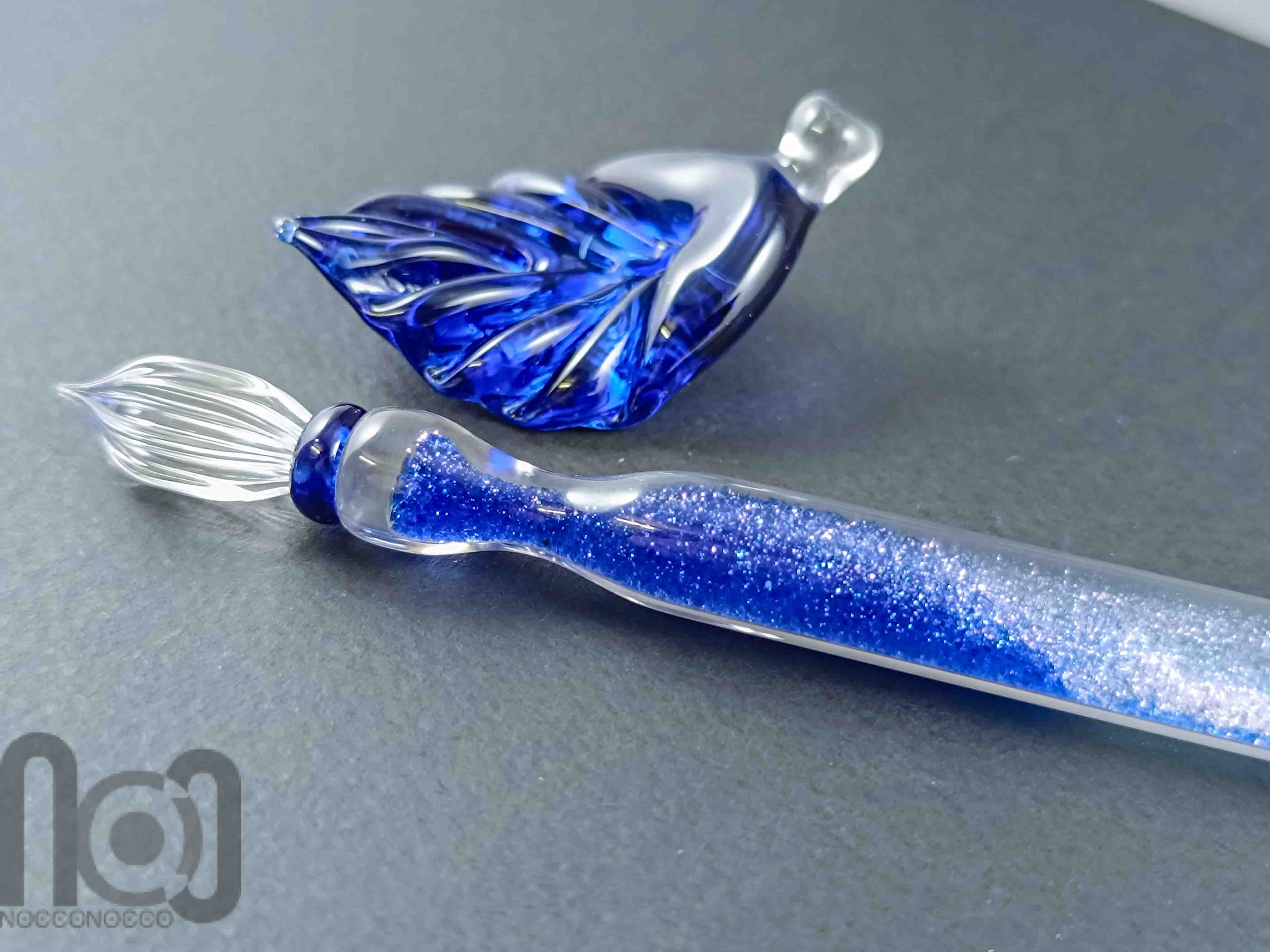 Handmade Glass Dip Pen with Crushed Glass and Mica Dust — handmade borosilicate glass by NoccoNocco, detail view 3 of 6, made in Greece