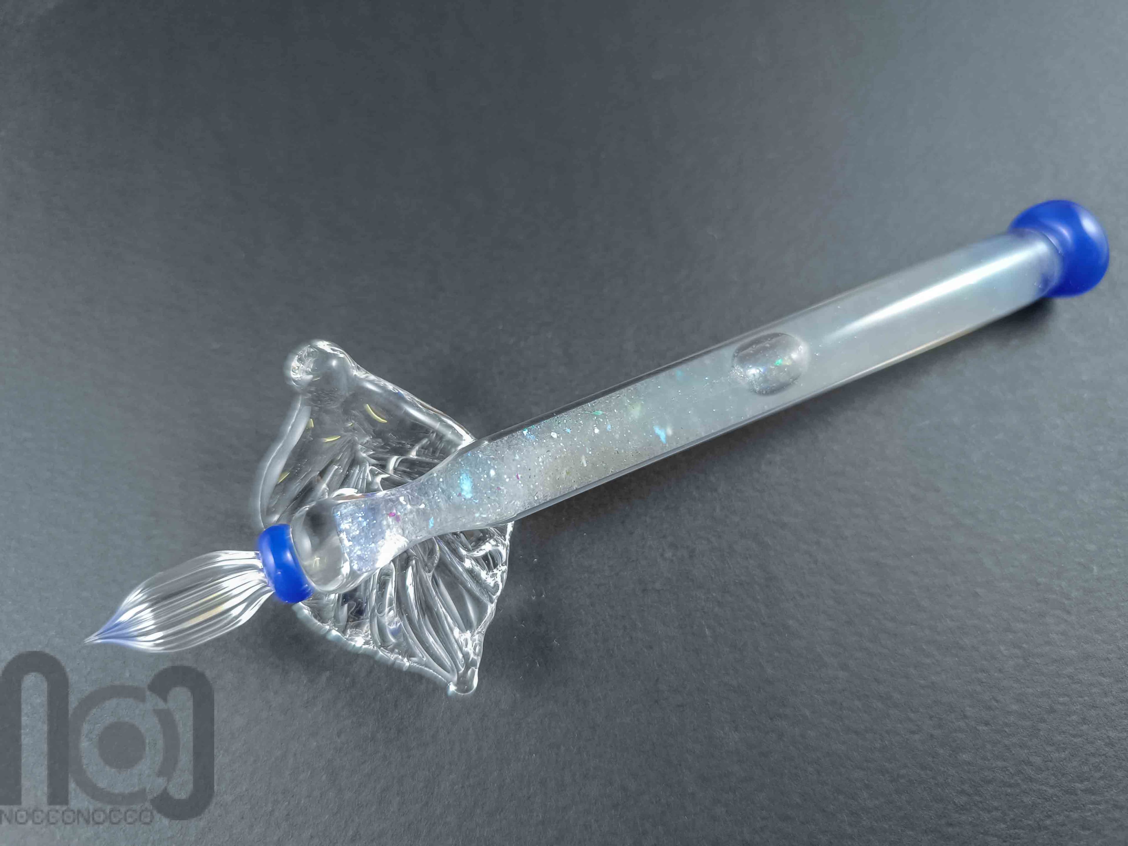 Handmade Glass Dip Pen with Crushed Dichroic Glass — handmade borosilicate glass by NoccoNocco, detail view 2 of 5, made in Greece