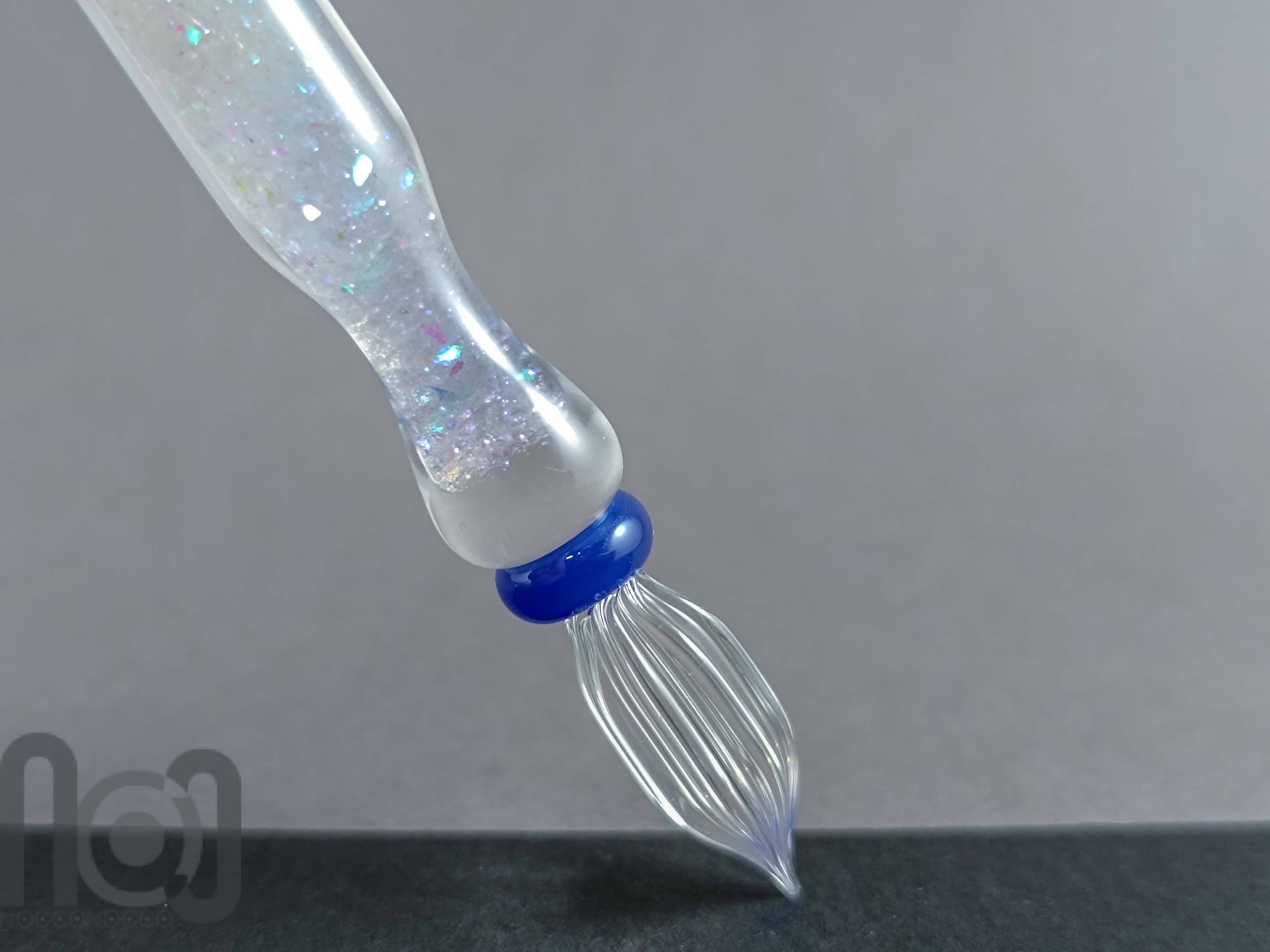 Handmade Glass Dip Pen with Crushed Dichroic Glass — handmade borosilicate glass by NoccoNocco, detail view 3 of 5, made in Greece