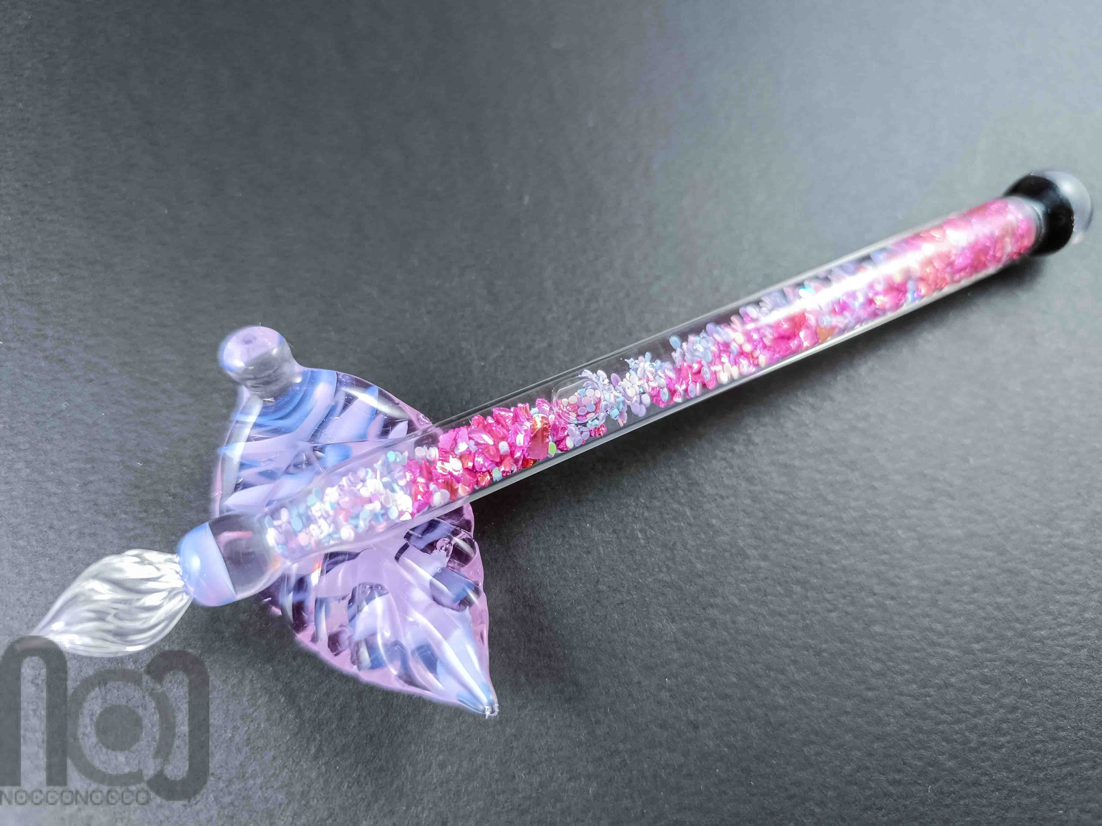 Handmade Glass Dip Pen with Galaxy Marble & Reflective Flakes — handmade borosilicate glass by NoccoNocco, detail view 2 of 6, made in Greece