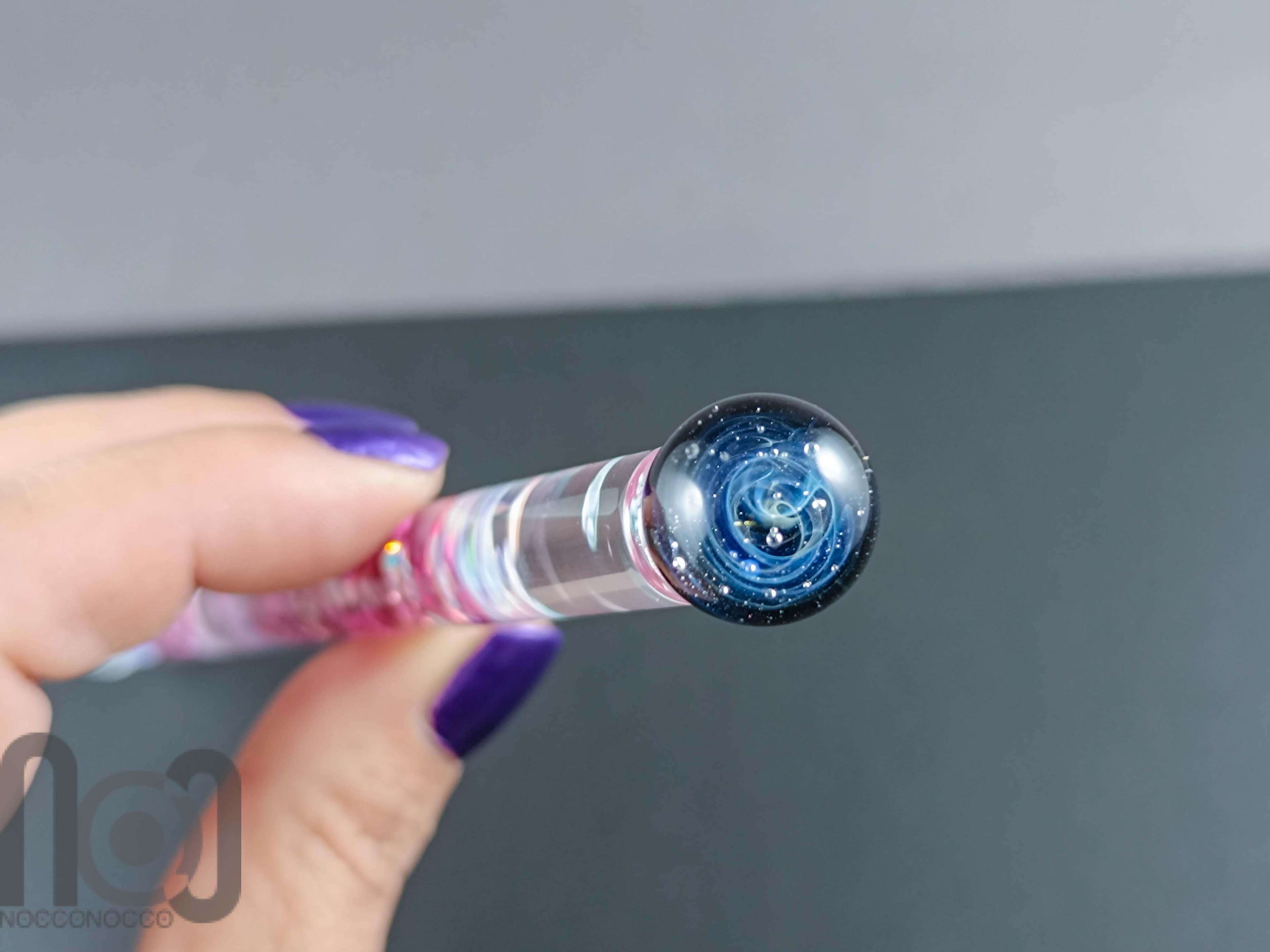 Handmade Glass Dip Pen with Galaxy Marble & Reflective Flakes — handmade borosilicate glass by NoccoNocco, detail view 4 of 6, made in Greece