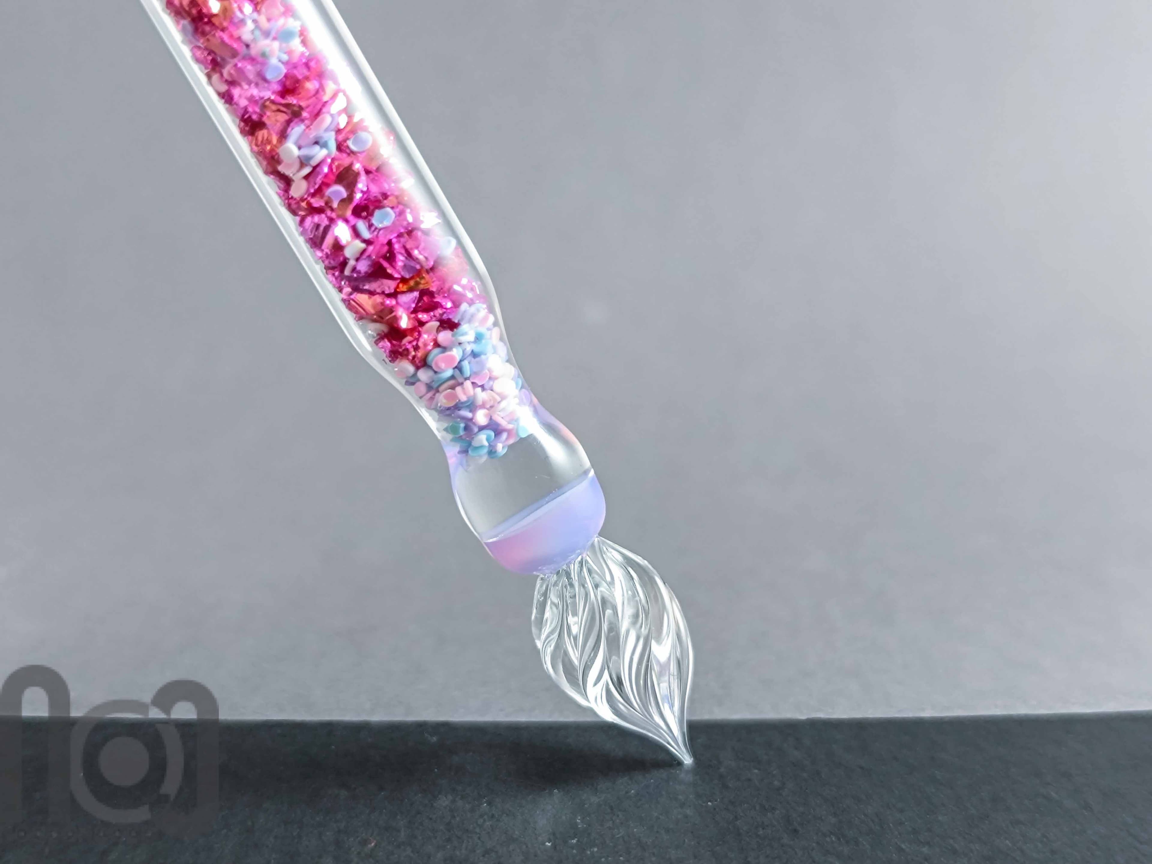 Handmade Glass Dip Pen with Galaxy Marble & Reflective Flakes — handmade borosilicate glass by NoccoNocco, detail view 6 of 6, made in Greece