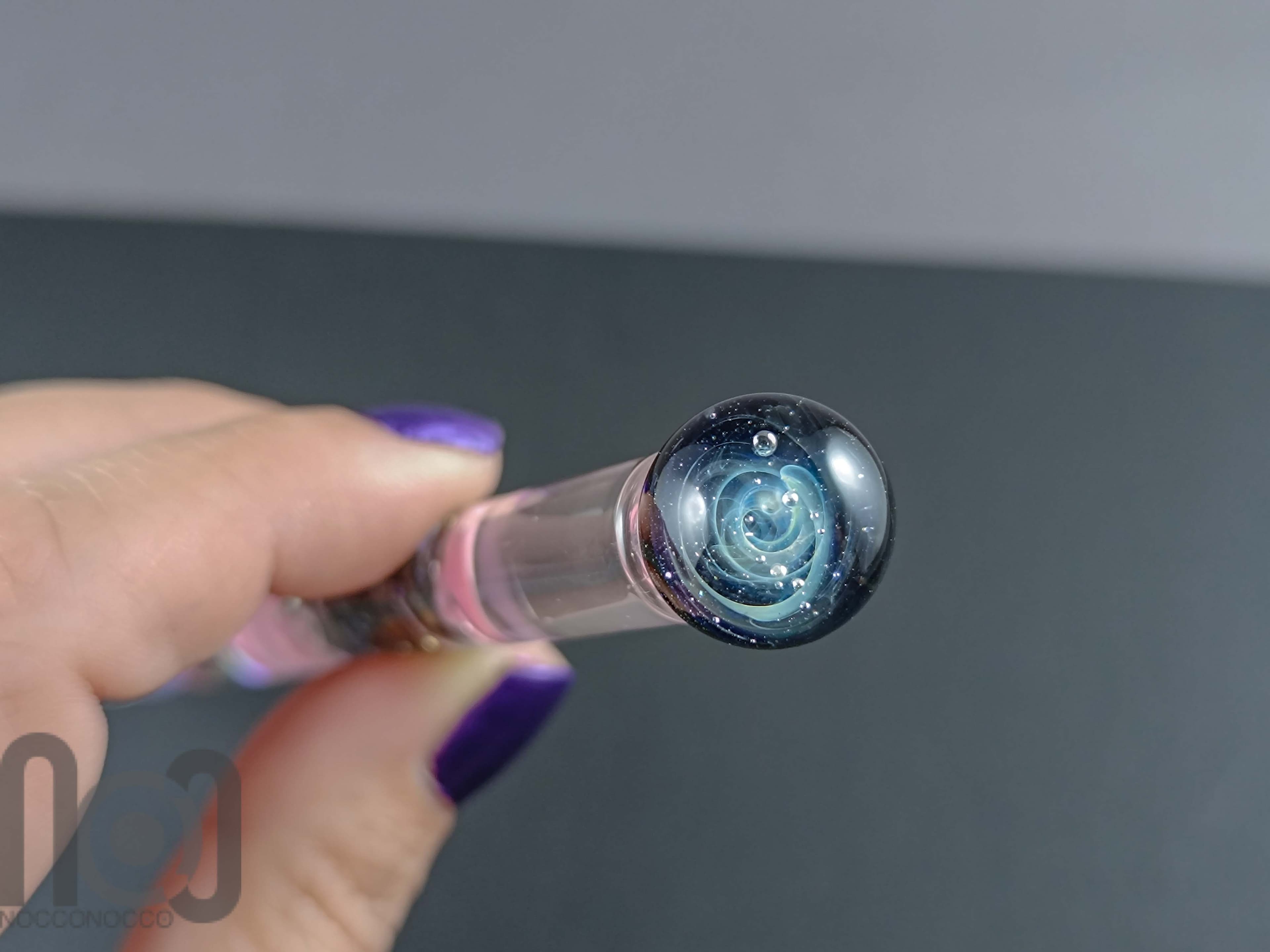 Handmade Glass Dip Pen with Galaxy Marble & Reflective Pink Hearts — handmade borosilicate glass by NoccoNocco, detail view 6 of 6, made in Greece