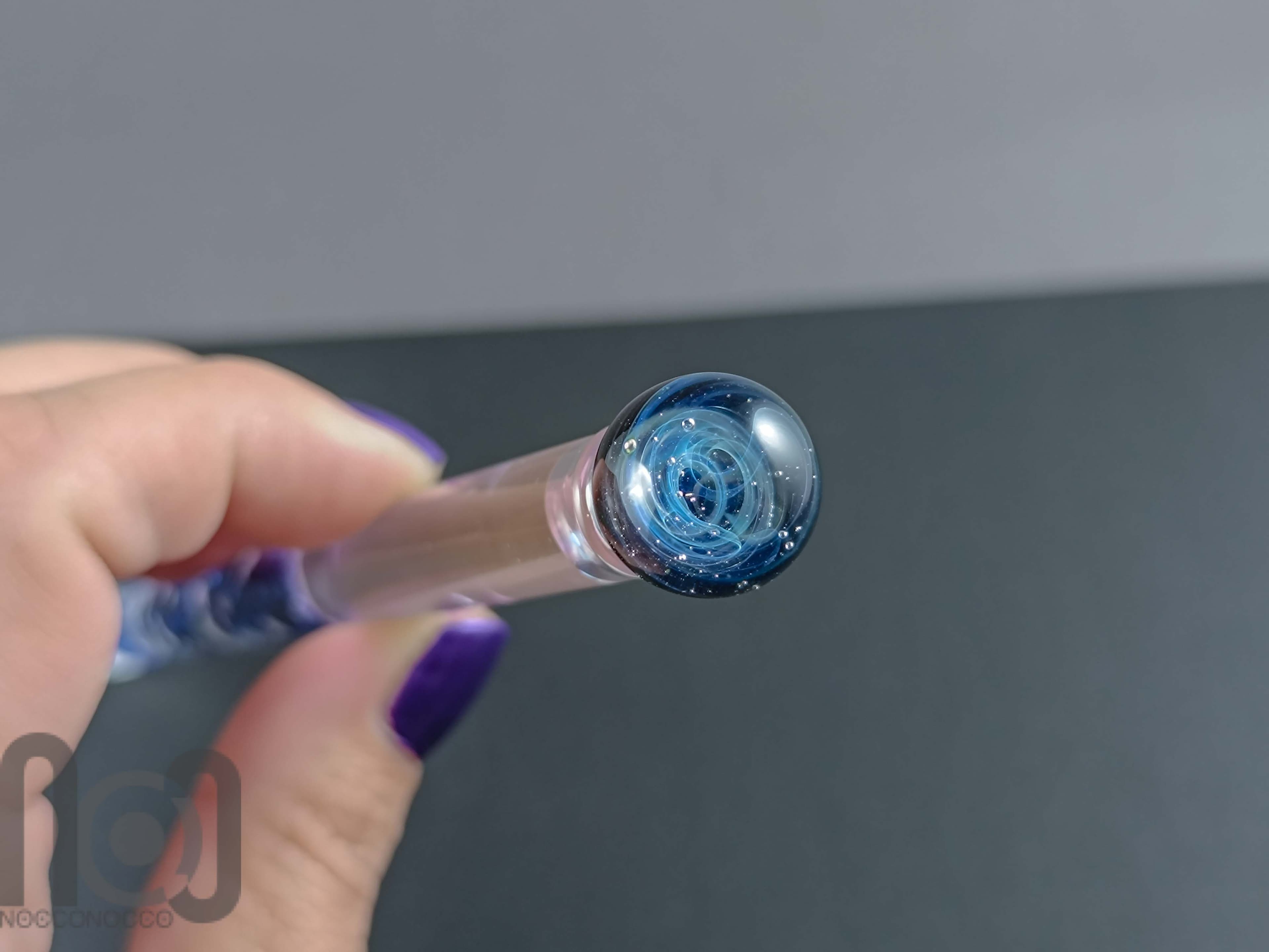 Handmade Glass Dip Pen with Galaxy Marble and Star Flakes — handmade borosilicate glass by NoccoNocco, detail view 5 of 6, made in Greece