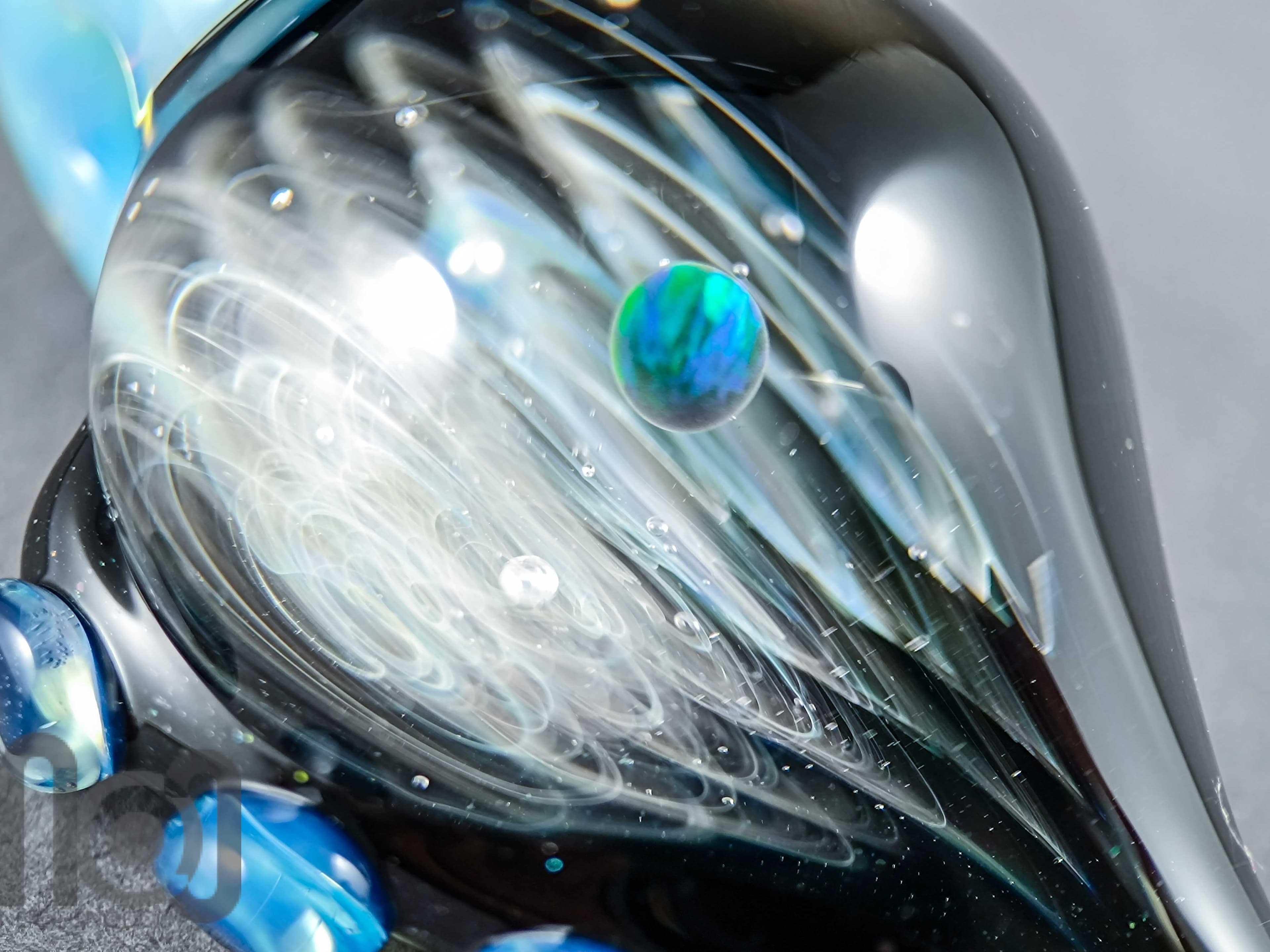 Galaxy Glass Pendant with Floating Opal, v339 — handmade borosilicate glass by NoccoNocco, detail view 2 of 4, made in Greece